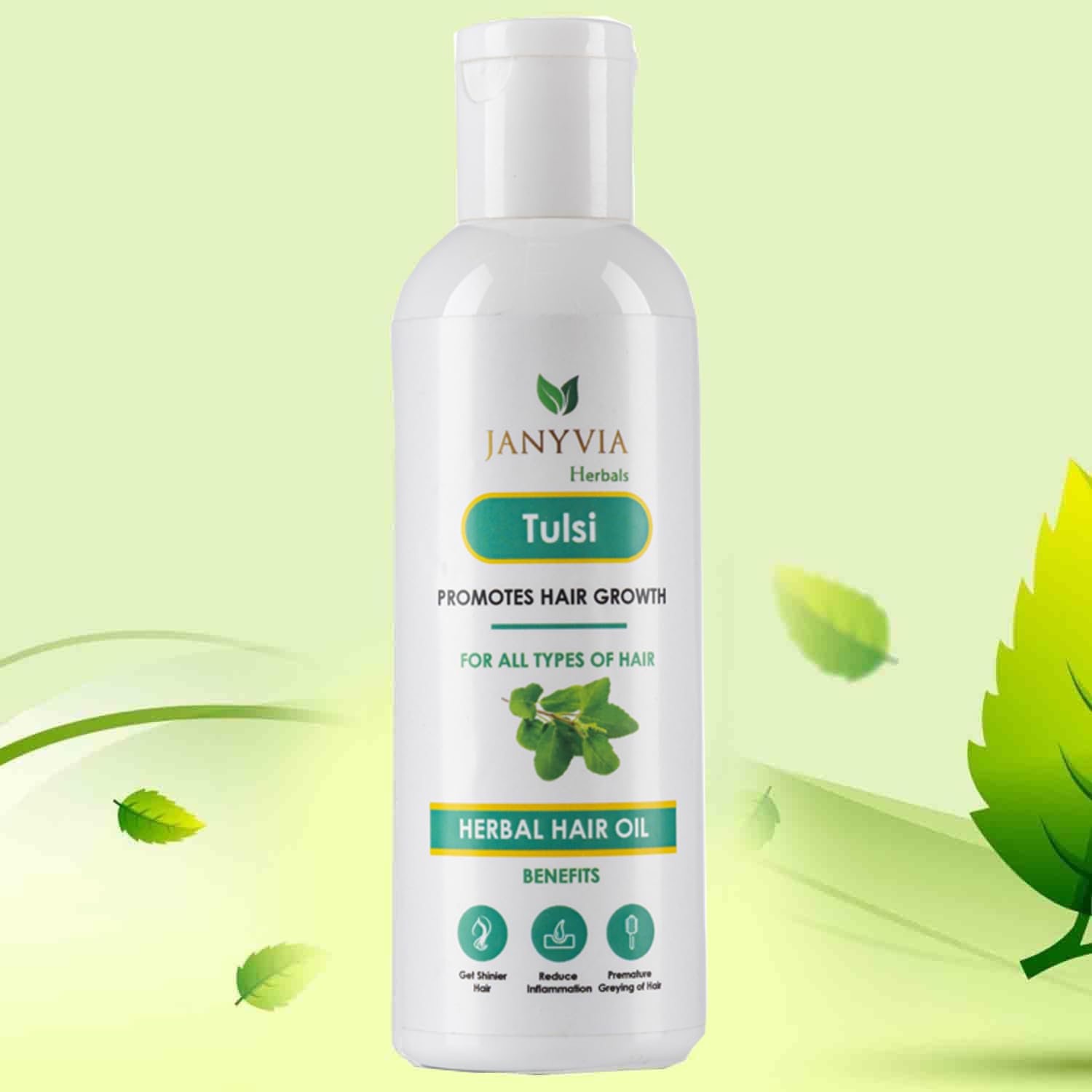 Janyvia Organic Tulsi Hair Oil - 100ml Ayurvedic Basil Oil for Hair Growth, Scalp Nourishment & Shine | Natural Hair Treatment for Dry, Damaged Hair | Daily Hair Care & Massage Essential