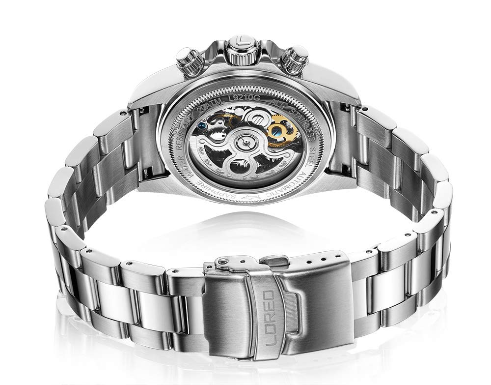 LOREO Men's Automatic Watch - Silver Stainless Steel, Sapphire Crystal, Ceramic Bezel, Date Display, Military Diving Watch, Waterproof 200M - Perfect for Outdoor Adventures, Scuba Diving & Everyday Wear