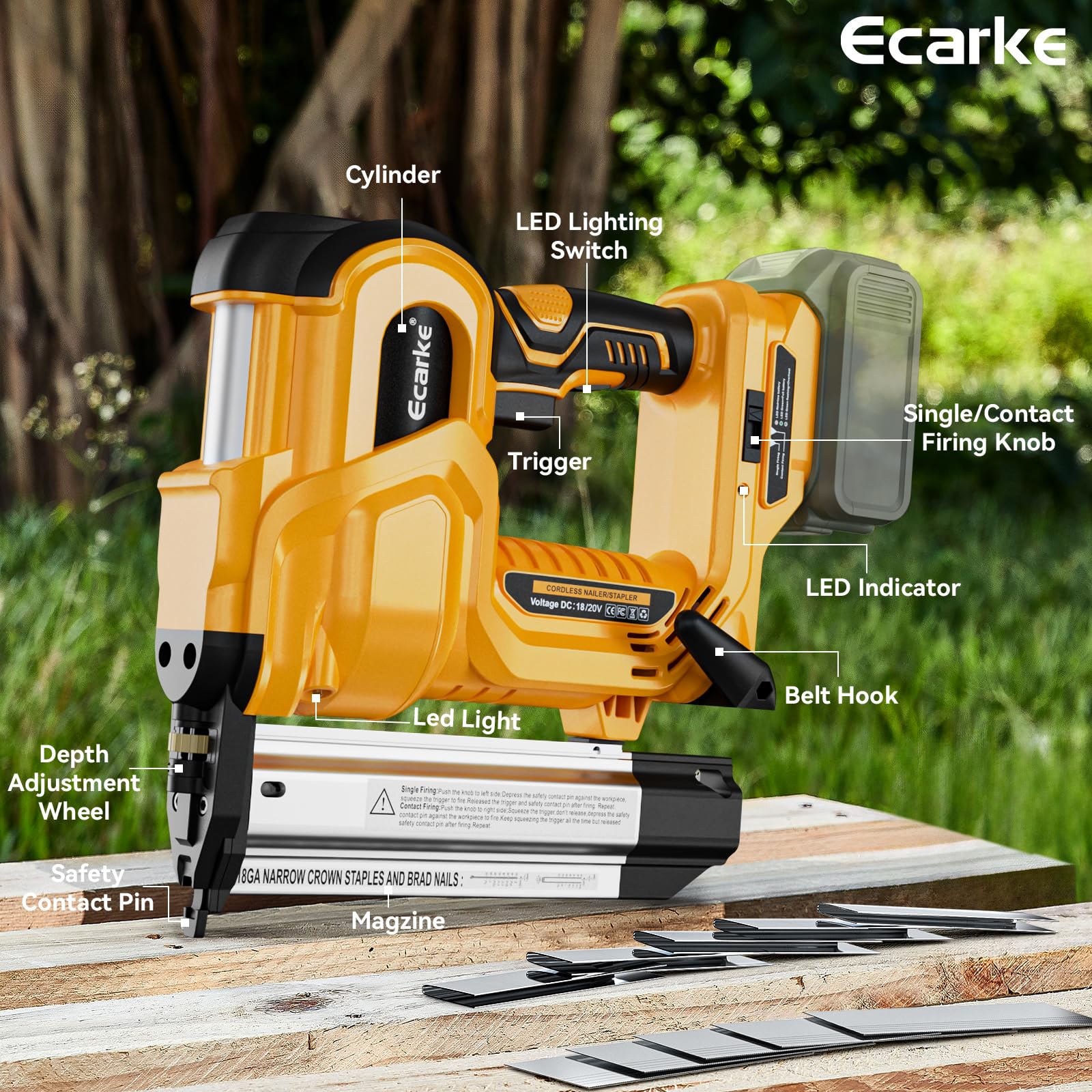DeWalt 18V Cordless Brad Nailer and Stapler - 2 in 1 18GA Electric Nail Gun/Staple Gun with Battery Power for Woodworking, Trim Installation, Home DIY Projects - Perfect for Crown Molding, Baseboards, and Furniture Making (Tool Only)