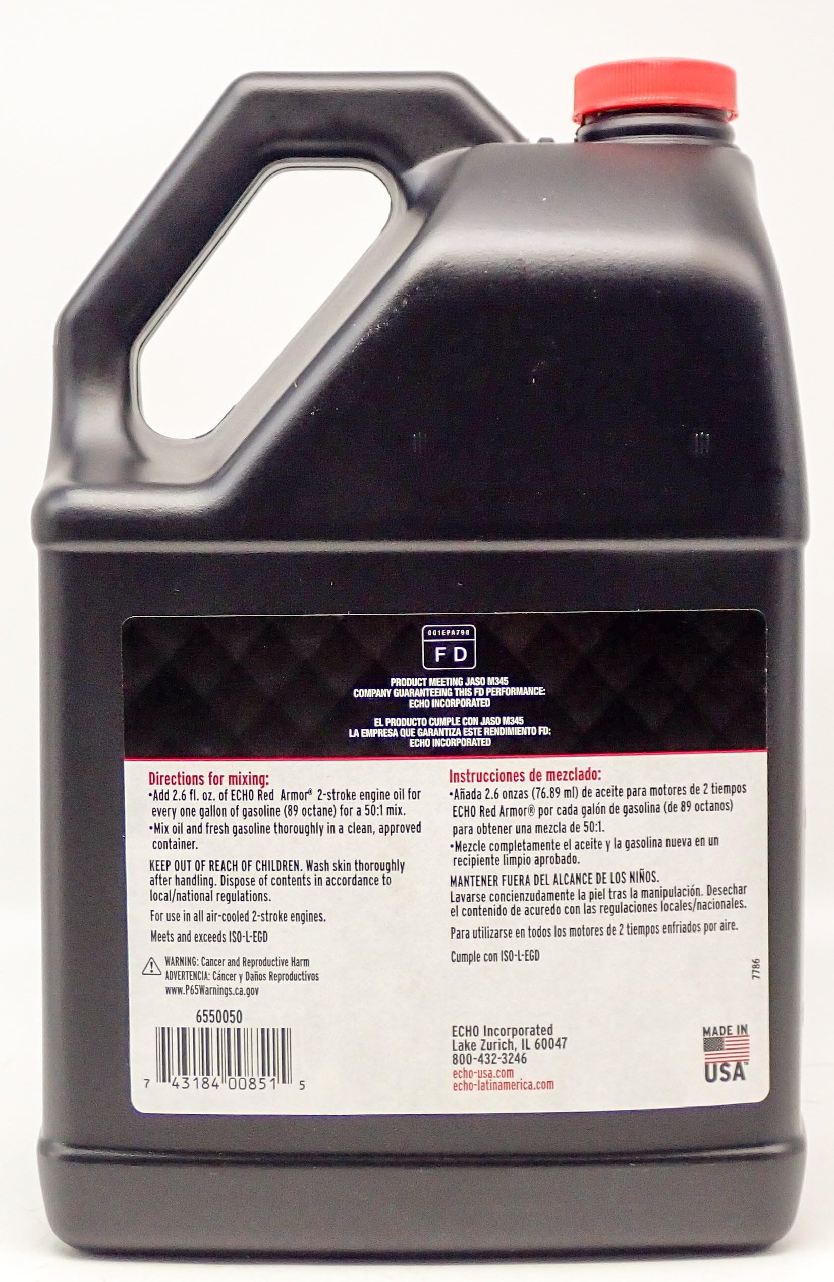 ECHO RED ARMOR 1 Gallon Bottle Two Stroke Oil 128oz - Mixes 50 Gallons for Chainsaws, Trimmers & Outdoor Power Equipment