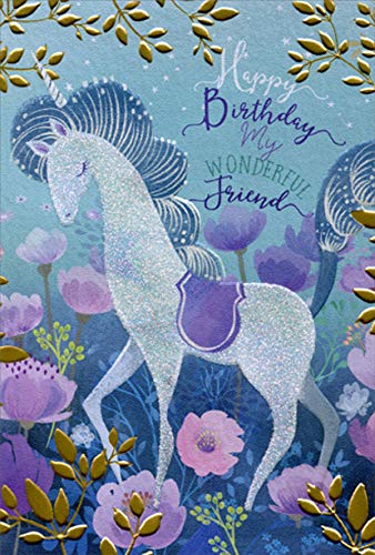 Purple Flowers Unicorn Birthday Card by Sanja Rescek - Feminine Greeting Card for Friends, Women & Girls - Perfect for Birthdays, Anniversaries & Special Occasions