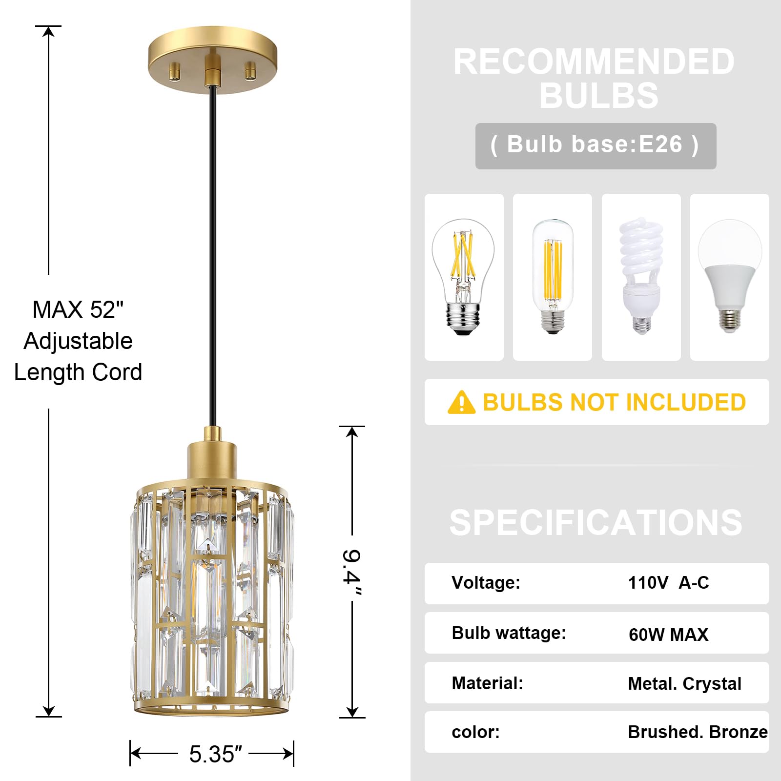 Modern Crystal Pendant Ceiling Light Fixture - 5.3