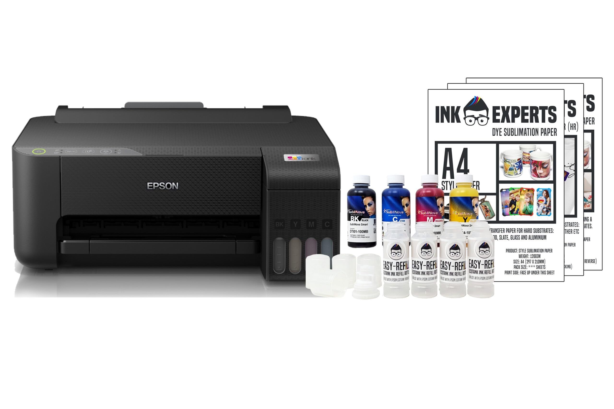**Epson ET1810 Sublimation Printer Bundle with Inktec Sublinova Inks - Mac Compatible A4 Dye Sublimation Printer for T-Shirts, Mugs & Custom Gifts**