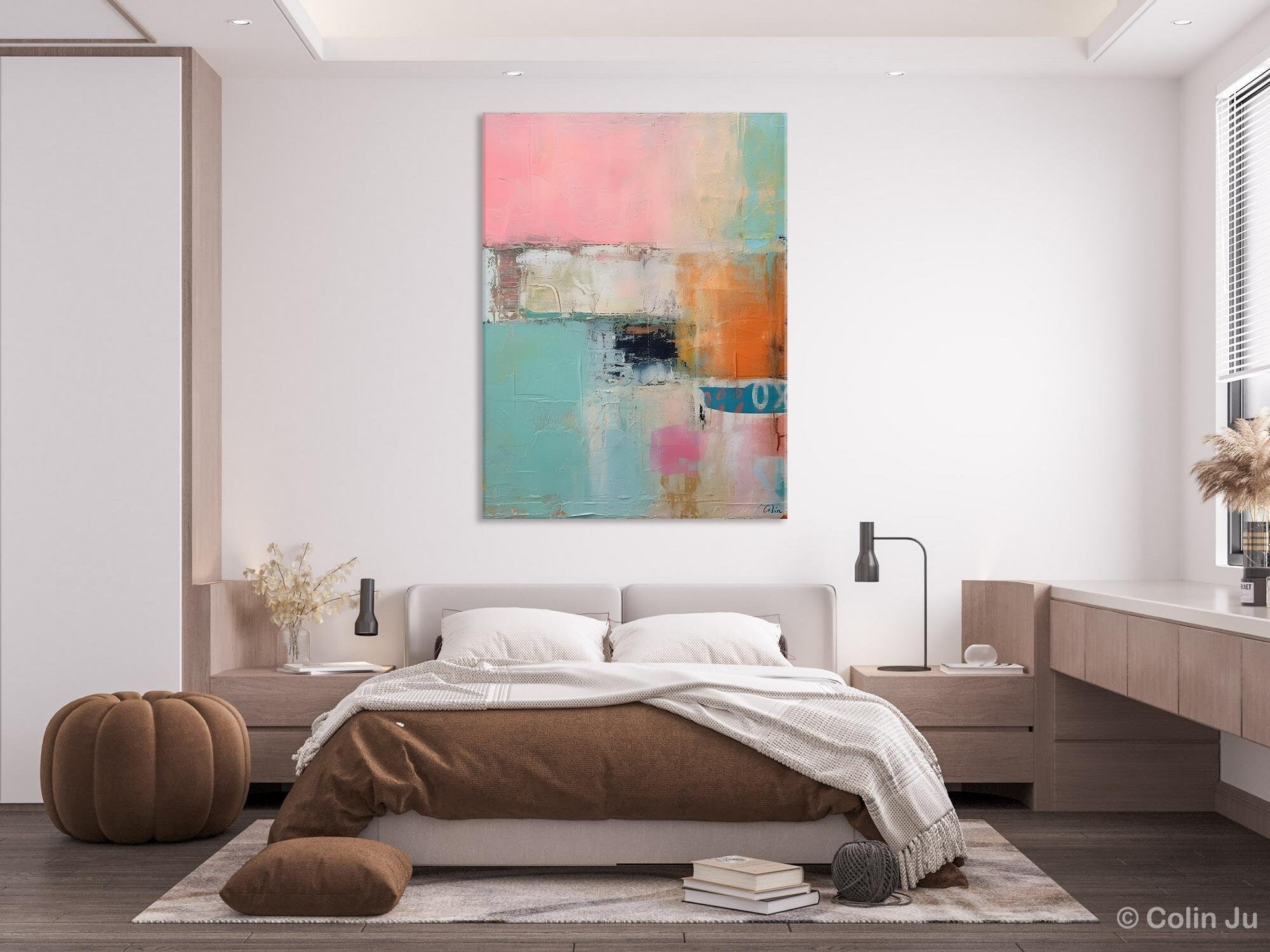 Large Modern Canvas Wall Art for Dining Room - Handmade Acrylic Abstract Painting - Contemporary Home Decor for Living Room & Office