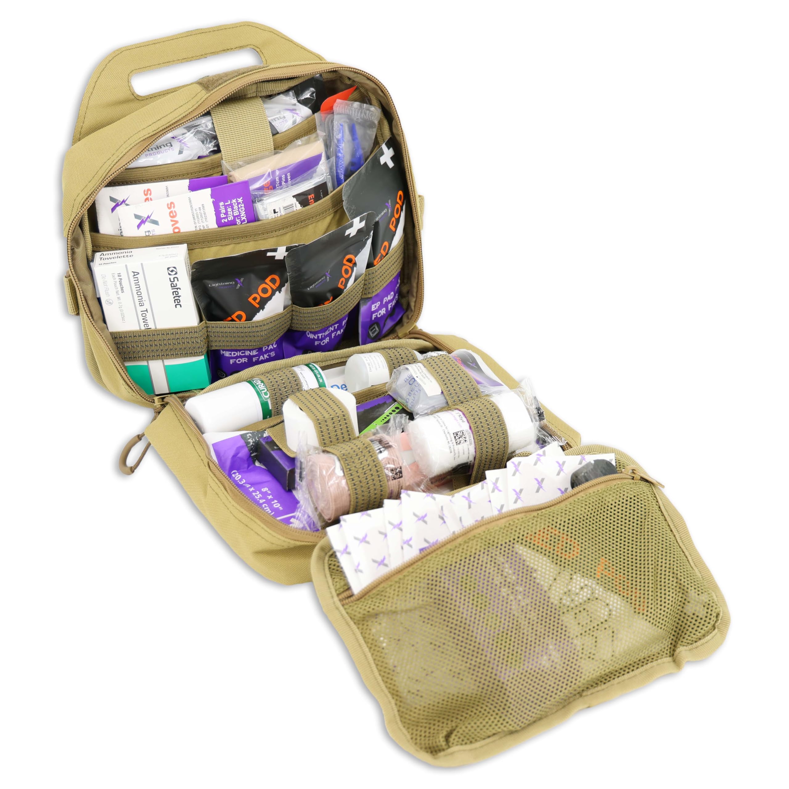 Lightning X Premium Rip-Away Vehicle First Aid Kit - Tan Emergency Medical Kit for Car Headrest | Perfect for Road Trips, Camping & Outdoor Adventures