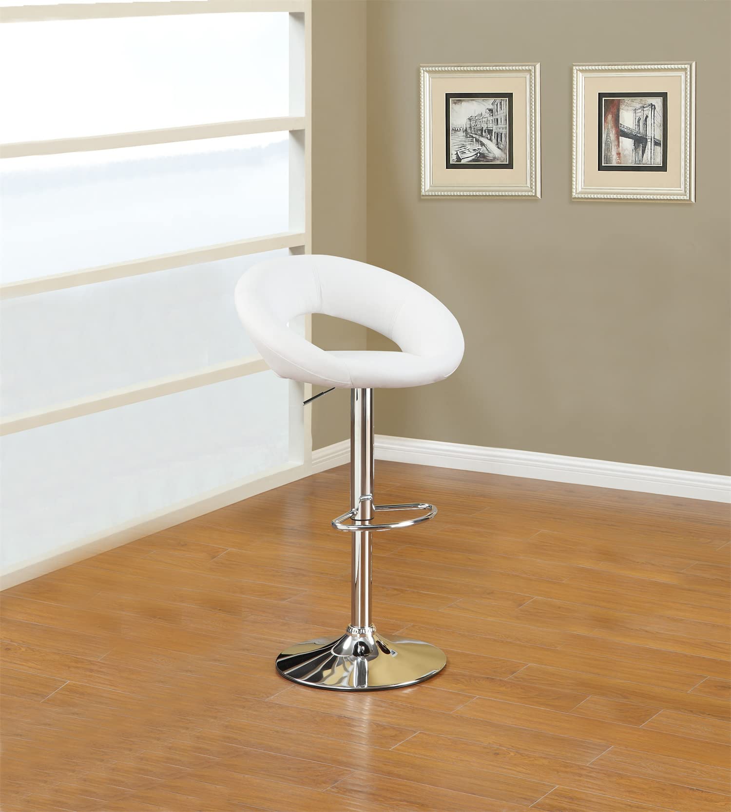 2 Pack Modern Swivel Bar Stools - Adjustable Height Faux Leather Counter Stools with Footrest & Open Back - White Upholstered Dining Chairs for Kitchen Island, Home Bar & Breakfast Nook - Perfect for Entertaining & Casual Dining