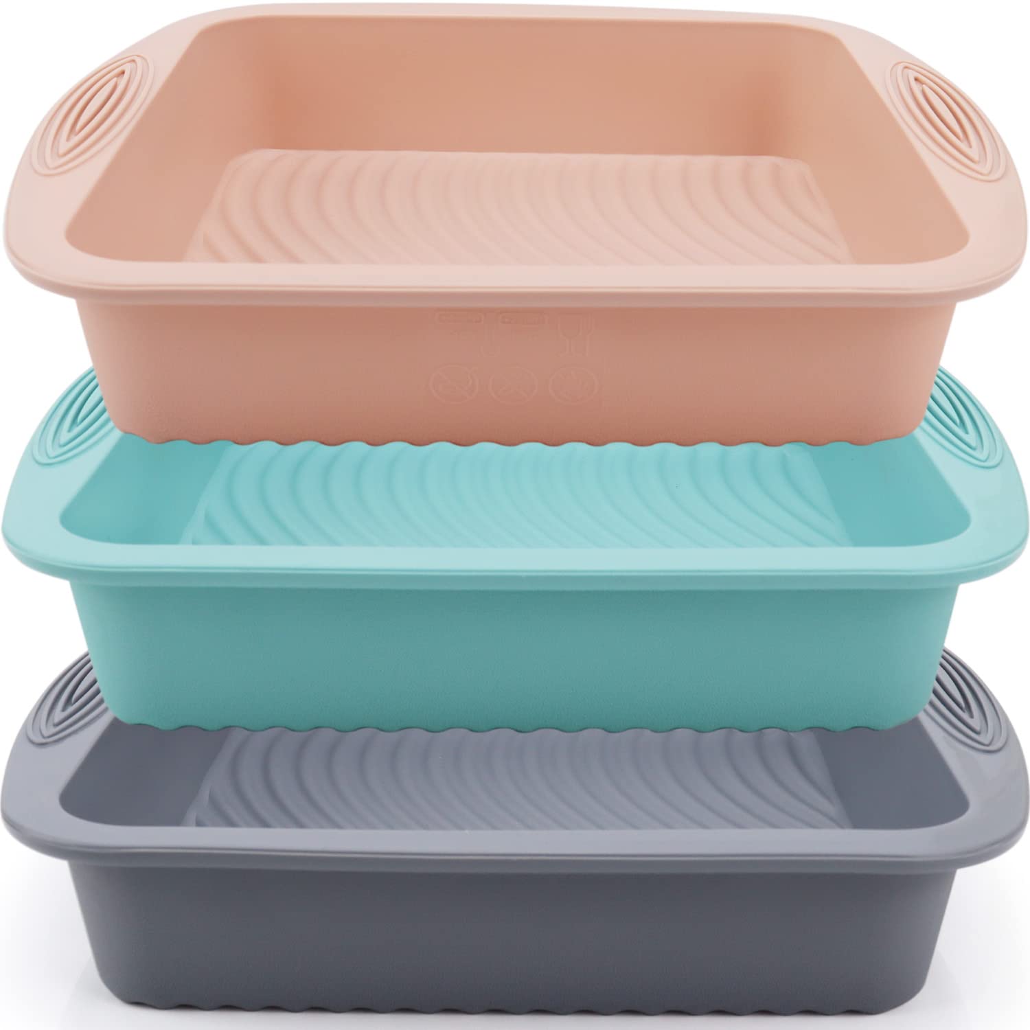Non-Stick Silicone Square Cake Pan Set of 3 - 8.5 Inch Heat Resistant Baking Mold for Cakes, Brownies, Cheesecakes | Oven, Microwave, Freezer & Dishwasher Safe | Perfect for Home Baking, Party Desserts & Holiday Treats