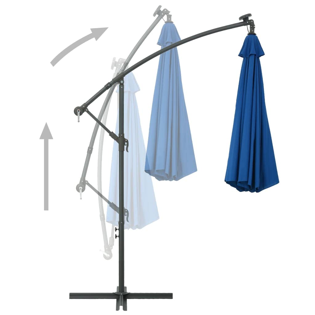 SKM 10ft Cantilever Umbrella with LED Lights - Heavy Duty Steel Pole Outdoor Patio Umbrella - 360° Rotating Sun Shade for Garden, Poolside & Backyard (Azure Blue)