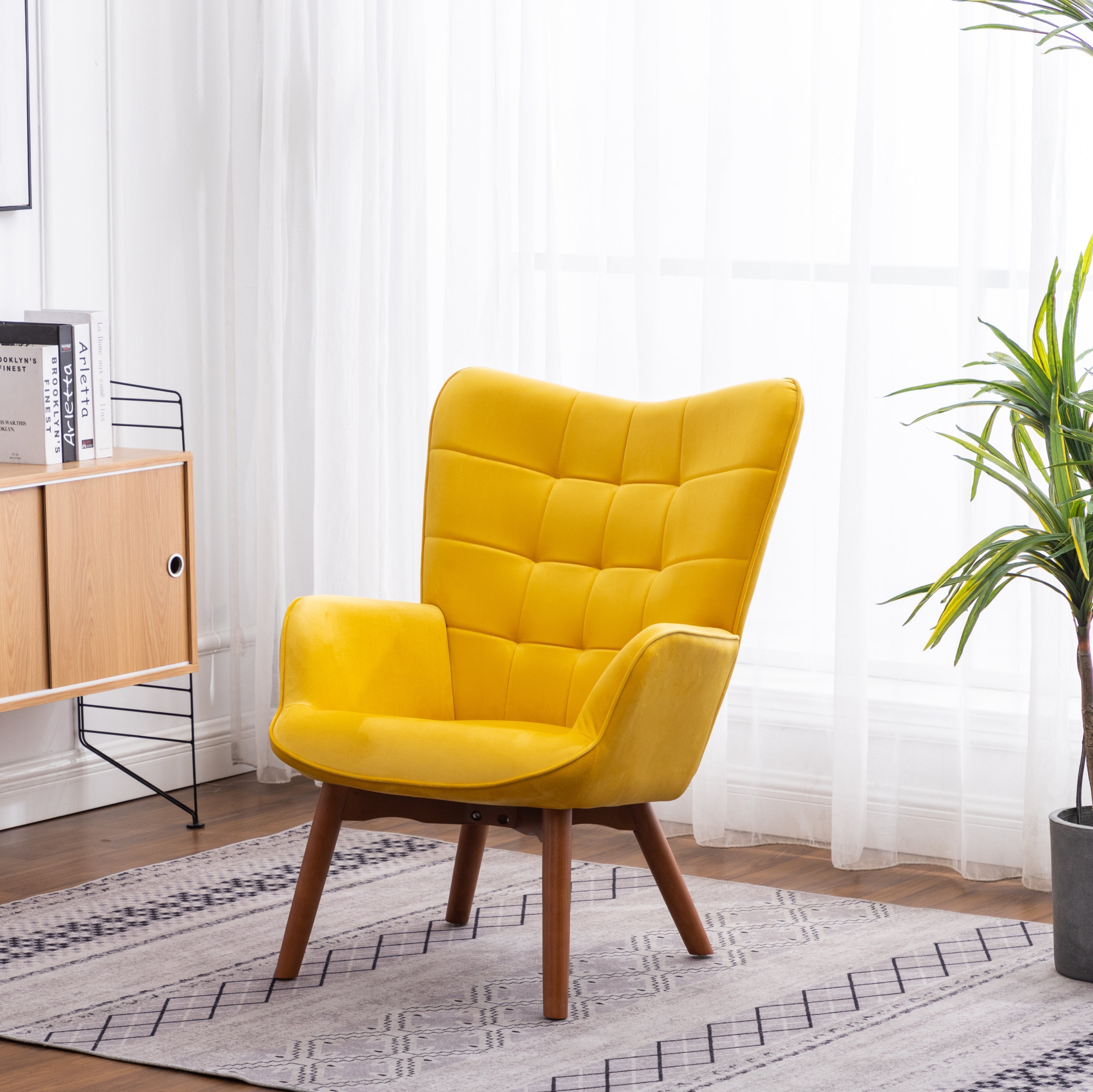 Roundhill Furniture Leiria Contemporary Silky Velvet Tufted Accent Chair with Ottoman - Modern Living Room Seating for Home Office, Bedroom & Lounge Areas