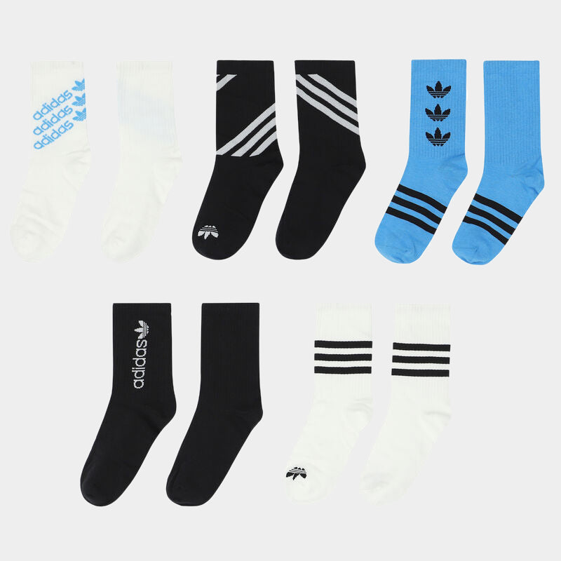 Adidas Graphic Crew Socks 5-Pack - White, Black & Blue Athletic Socks for Men & Women - Perfect for Running, Gym & Casual Wear