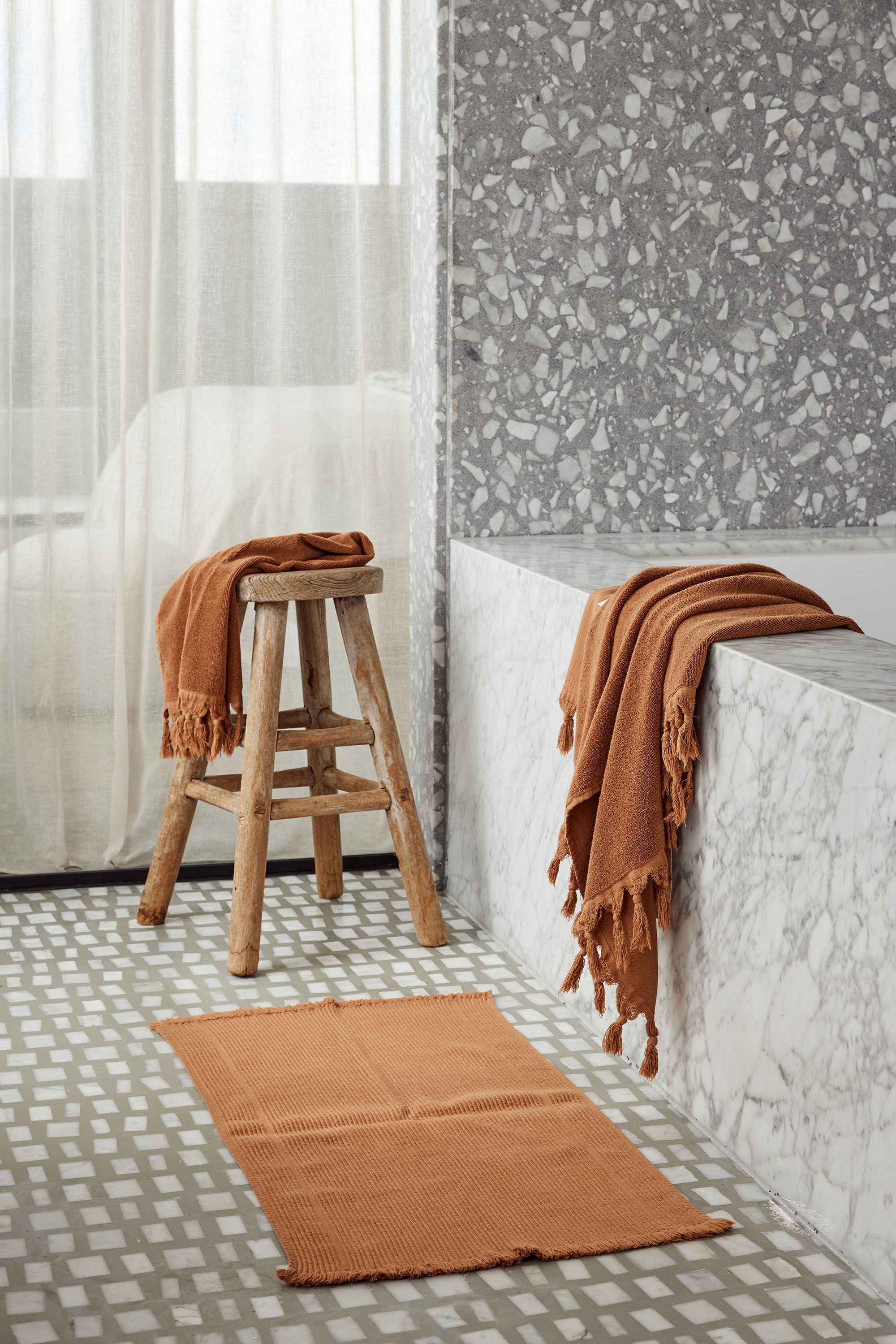 Vintage Wash Towel Bundle - 100% Cotton Soft & Absorbent - Terracotta Color - Perfect for Kitchen, Bathroom & Spa Use