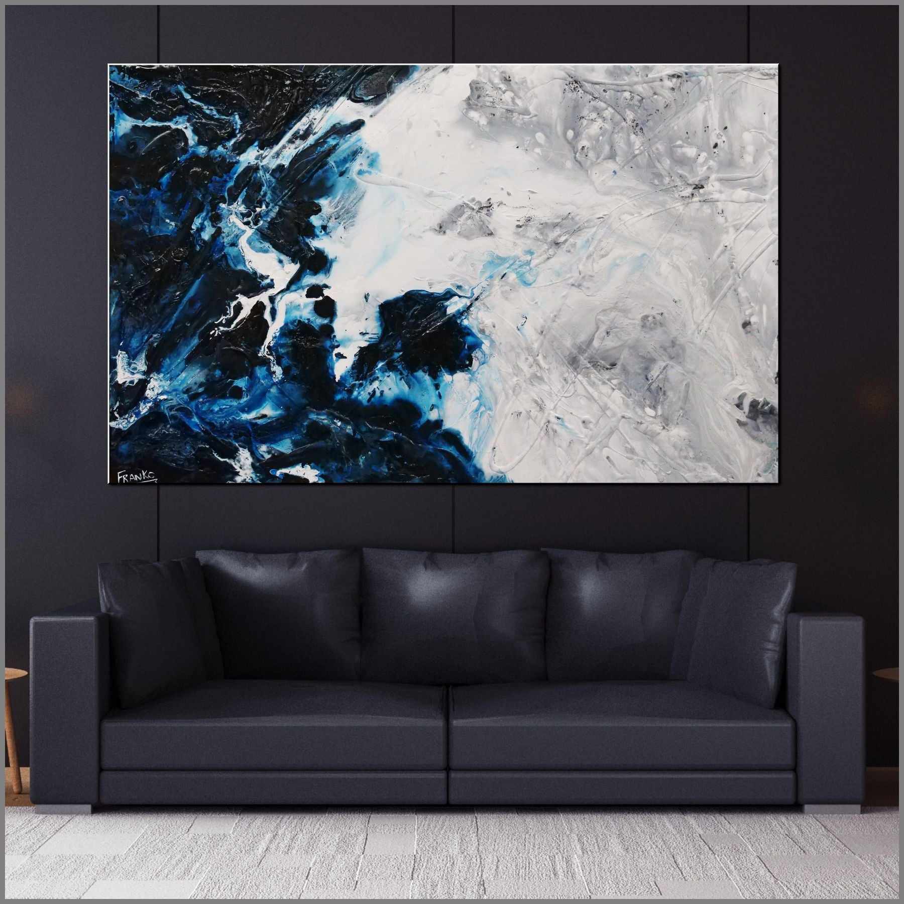 Midnight Genie 160cm x 100cm Blue Grey Textured Abstract Canvas Wall Art - Perfect for Living Room, Bedroom & Office Decor