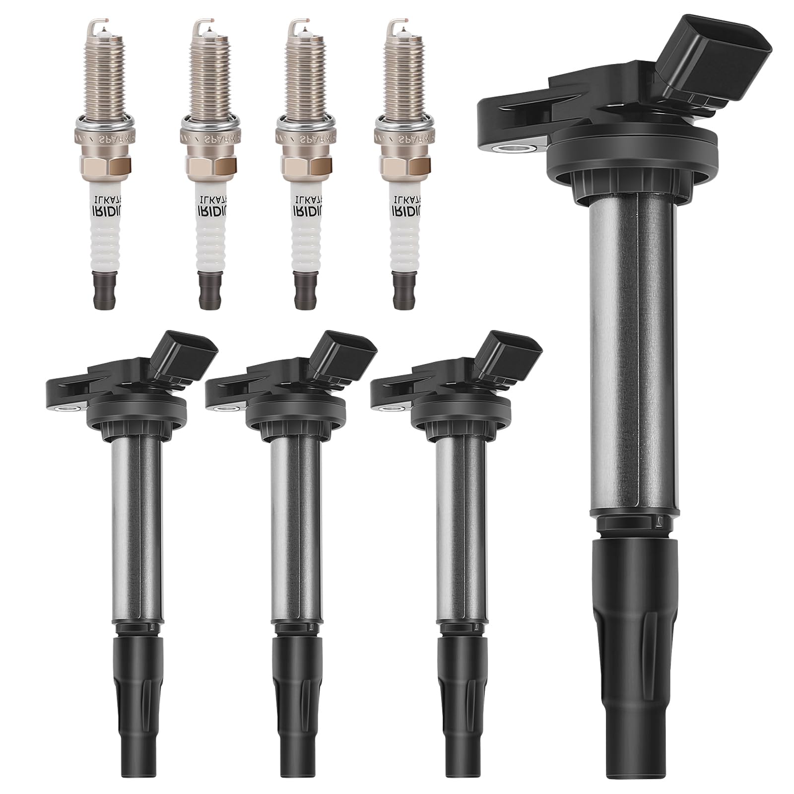 Yikesai 4-Piece Ignition Coil Pack and Spark Plug Set - Compatible with Toyota Corolla, Prius, Matrix, Lexus CT200H, Scion XD 1.8L L4 Engine - Replaces 90919-02252, 90919-02258, UF-596, C1714 - Improve Engine Performance & Fuel Efficiency