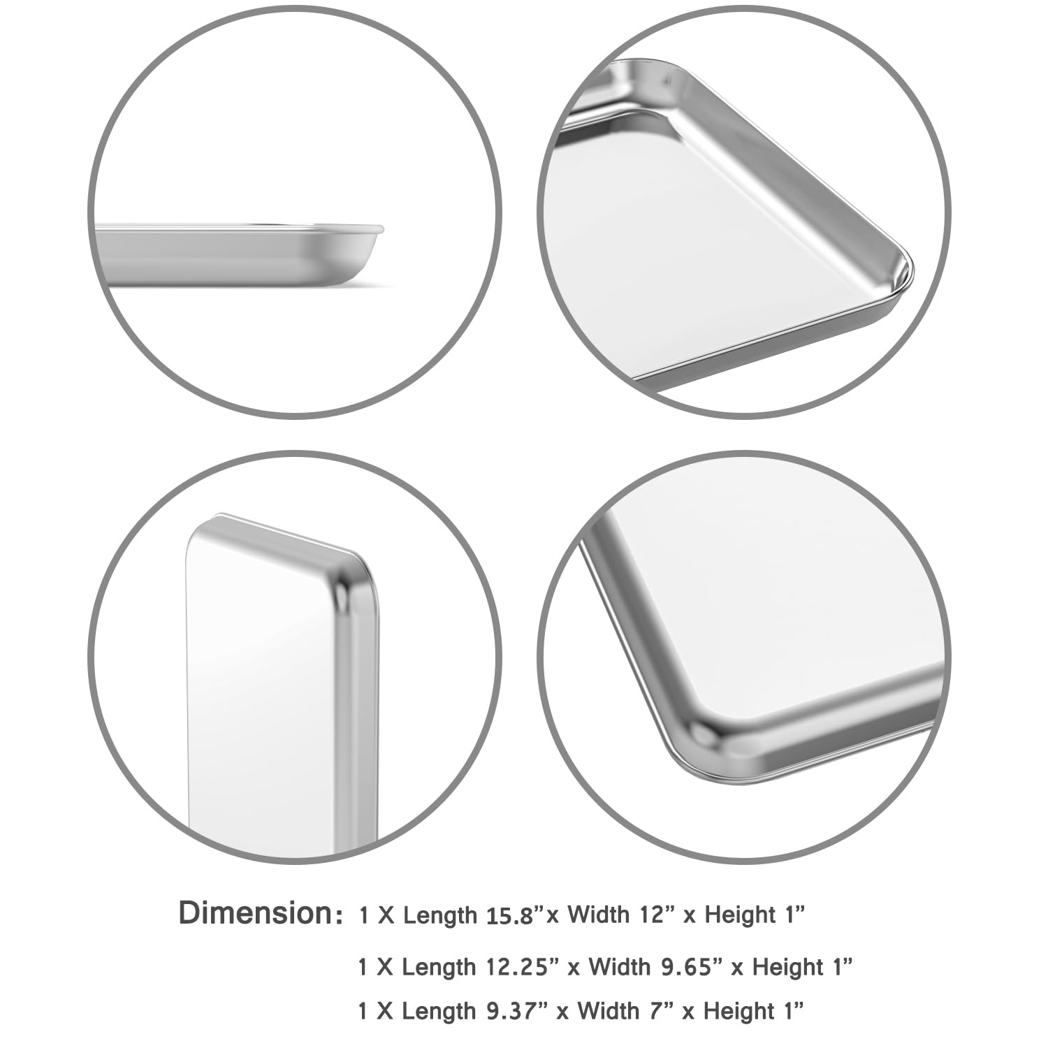 Wildone Stainless Steel Baking Sheet Set of 3 - 9/12/16 Inch Non-Toxic Cookie Sheets | Heavy Duty & Easy Clean Baking Pans for Cookies, Roasting Veggies & Meal Prep