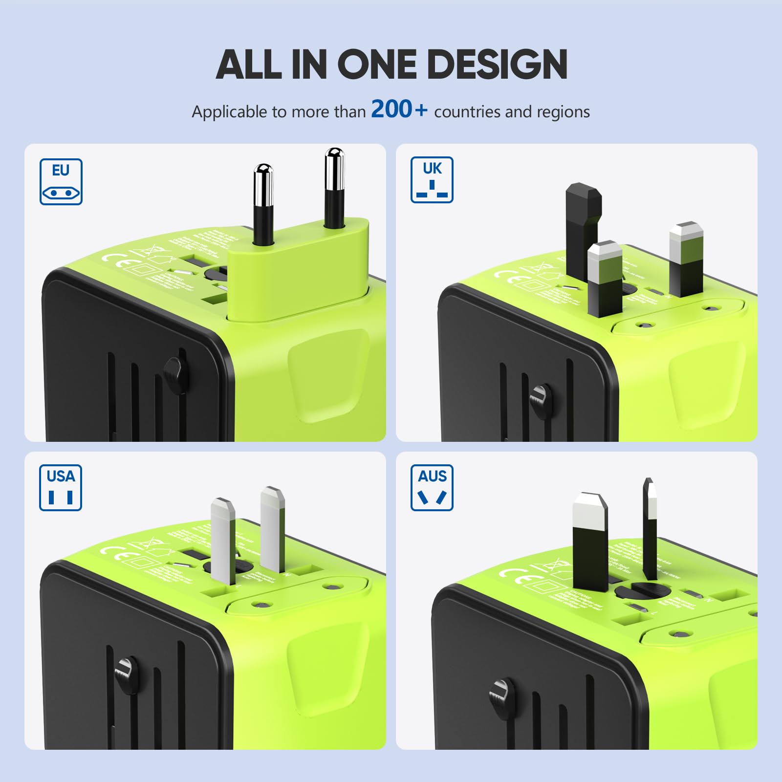 Universal Travel Adapter with USB-C Fast Charging - Worldwide All-in-One Power Plug Converter for Europe, Italy, US, Australia & 170+ Countries | Perfect for Business Trips, Vacations & International Travel Accessories