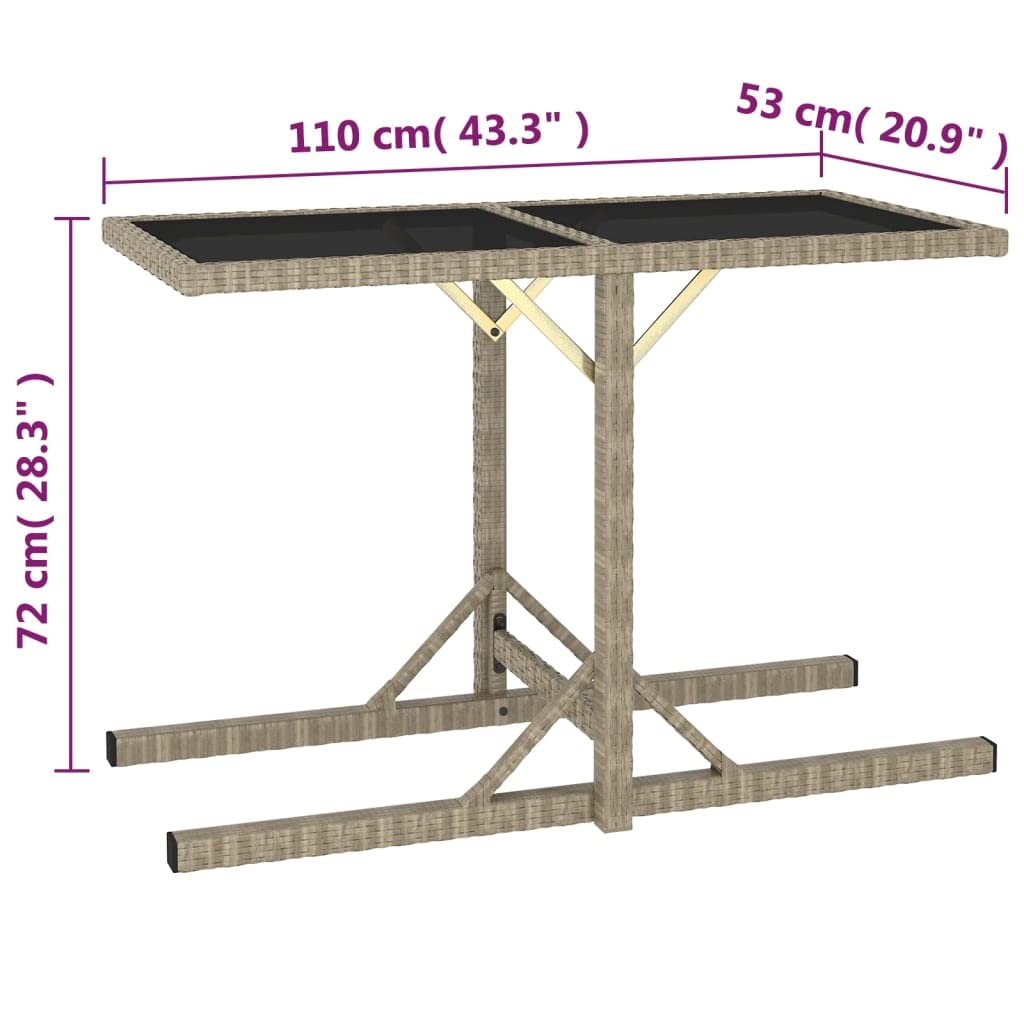 Beige PE Rattan Patio Table with Glass Top - Outdoor Garden Dining Set for Picnic, Backyard, and Terrace Use