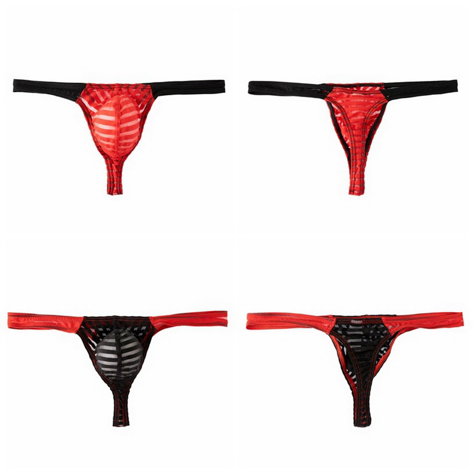 Gogobear Men's Striped Mesh Translucent G-String Thong Underwear - Low Waist U-Convex T-Back Design (3-4 Pack) | Sexy & Comfortable for Daily Wear, Night Out & Special Occasions