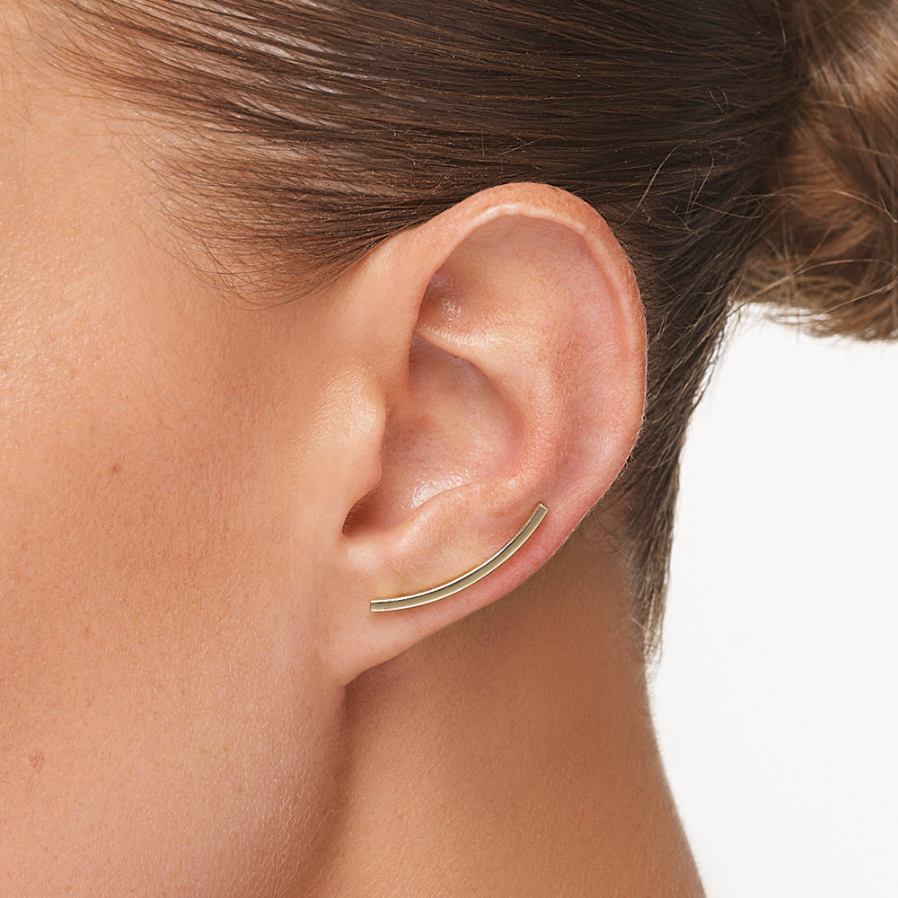 10k Gold Plain Curve Crawler Earrings - Elegant Hoop Earrings for Women, Perfect for Everyday Wear, Parties, and Special Occasions