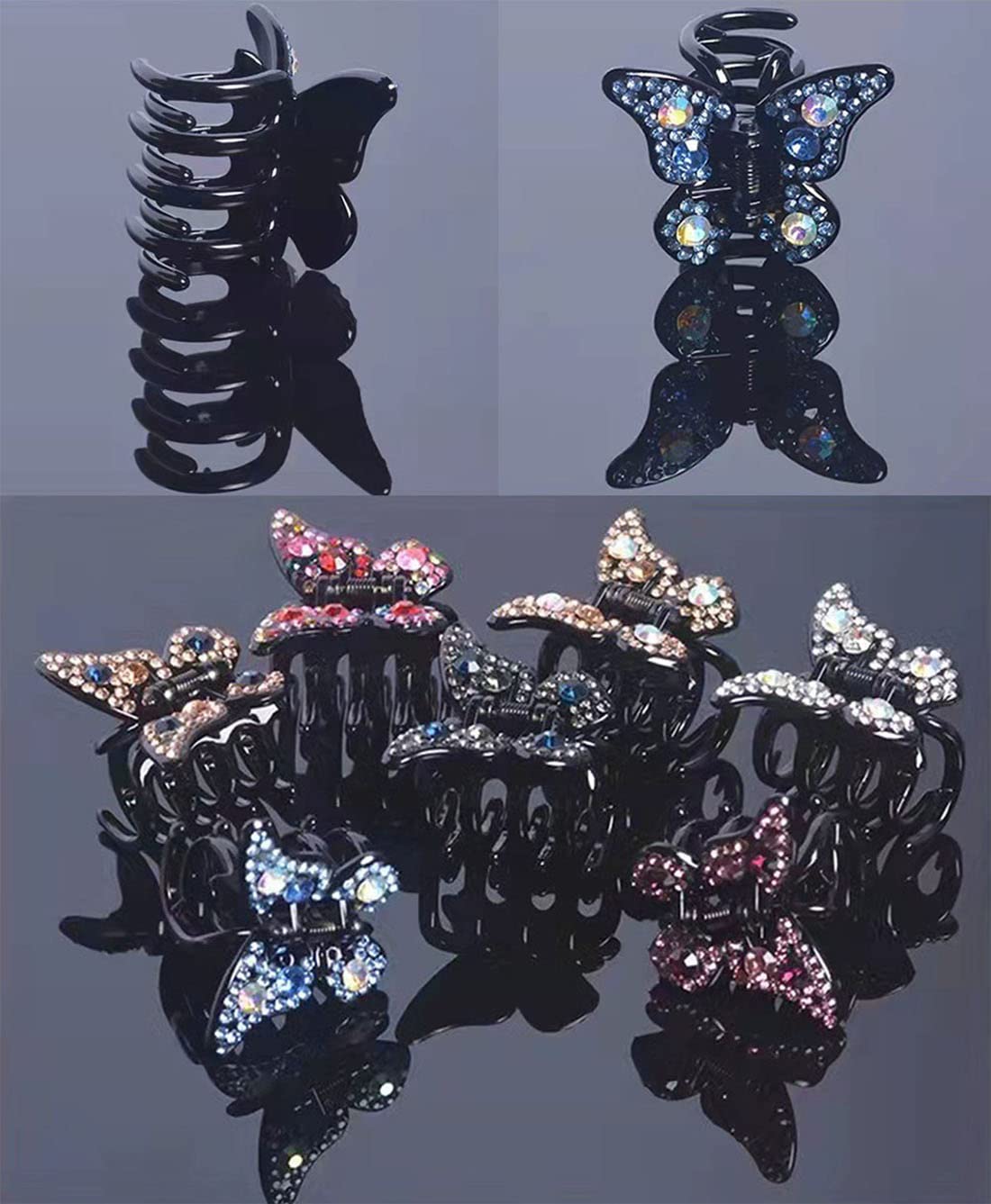 Elegant Black Butterfly Rhinestone Hair Clips for Women - 4PCS Crystal Rhinestone Claw Clips Set - Small Hair Accessories for Parties, Weddings & Everyday Style
