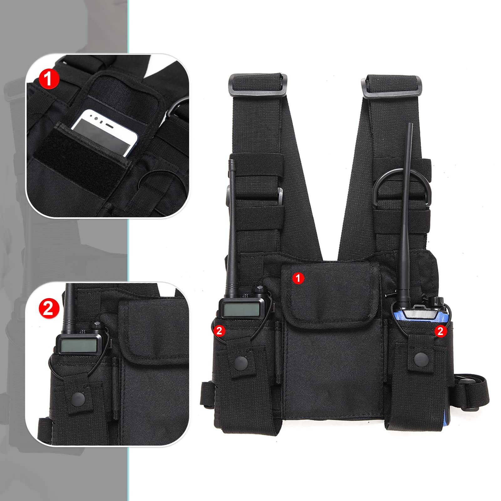 Adjustable Nylon Chest Pack Walkie Talkie Harness - Two-Way Radio Shoulder Bag for Outdoor Adventures, Hip Hop Streetwear & Men's Backpack Holster (Perfect for Hiking, Concerts & Security Work)