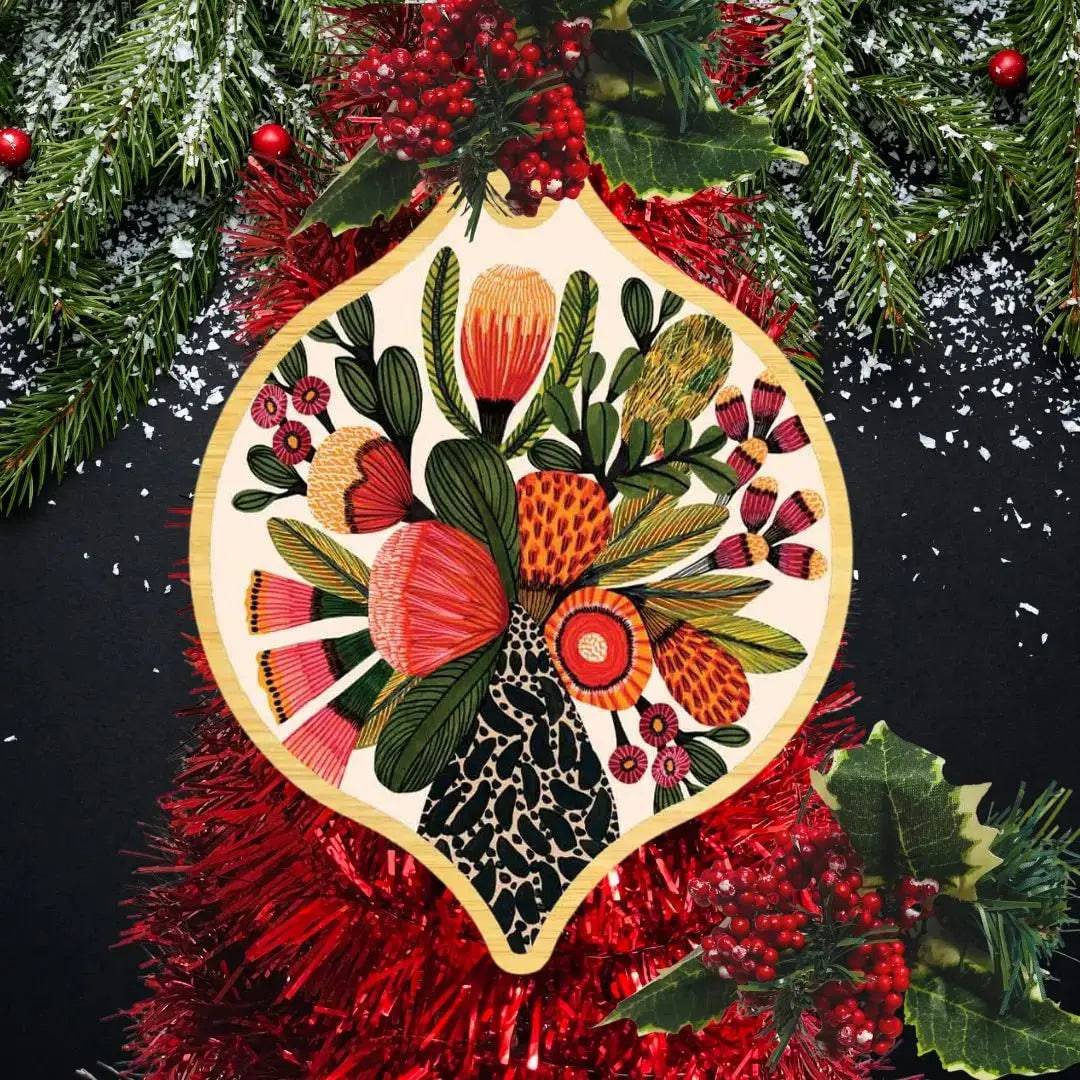 Australian Native Flowers Christmas Card & Bauble - Eco-Friendly Holiday Greeting Card with Floral Ornament for Xmas Tree Decorations | Perfect for Holiday Gifts, Home Decor & Festive Celebrations