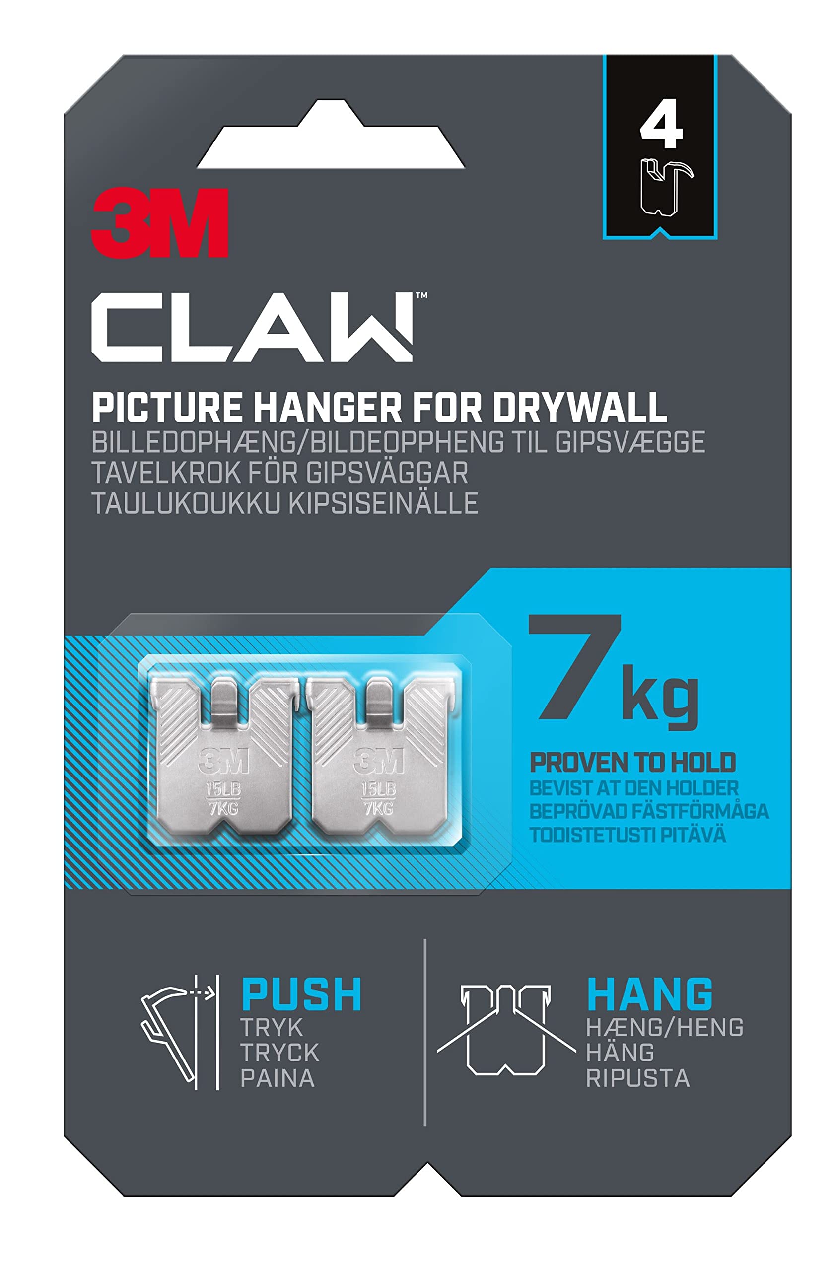 3M Claw Drywall Picture Hangers - 4 Pack Heavy Duty Wall Hooks for Home Decor, Photos & Frames - Supports up to 7kg/15lbs - Perfect for Living Room, Bedroom & Office Wall Decorations