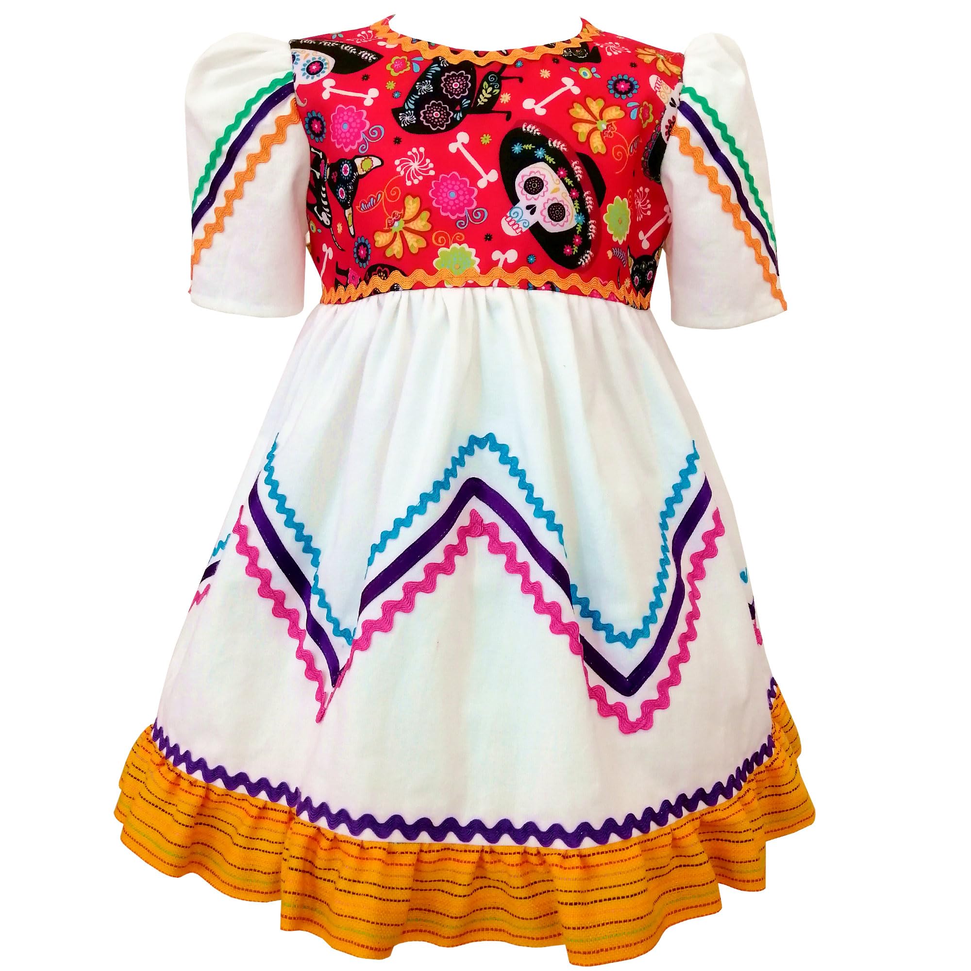 Day of the Dead Mariachi Toddler Girl Dress - Authentic Mexican Handmade Traditional Costume for 1 Year Old - Perfect for Halloween, Dia de los Muertos Celebrations & Cultural Events