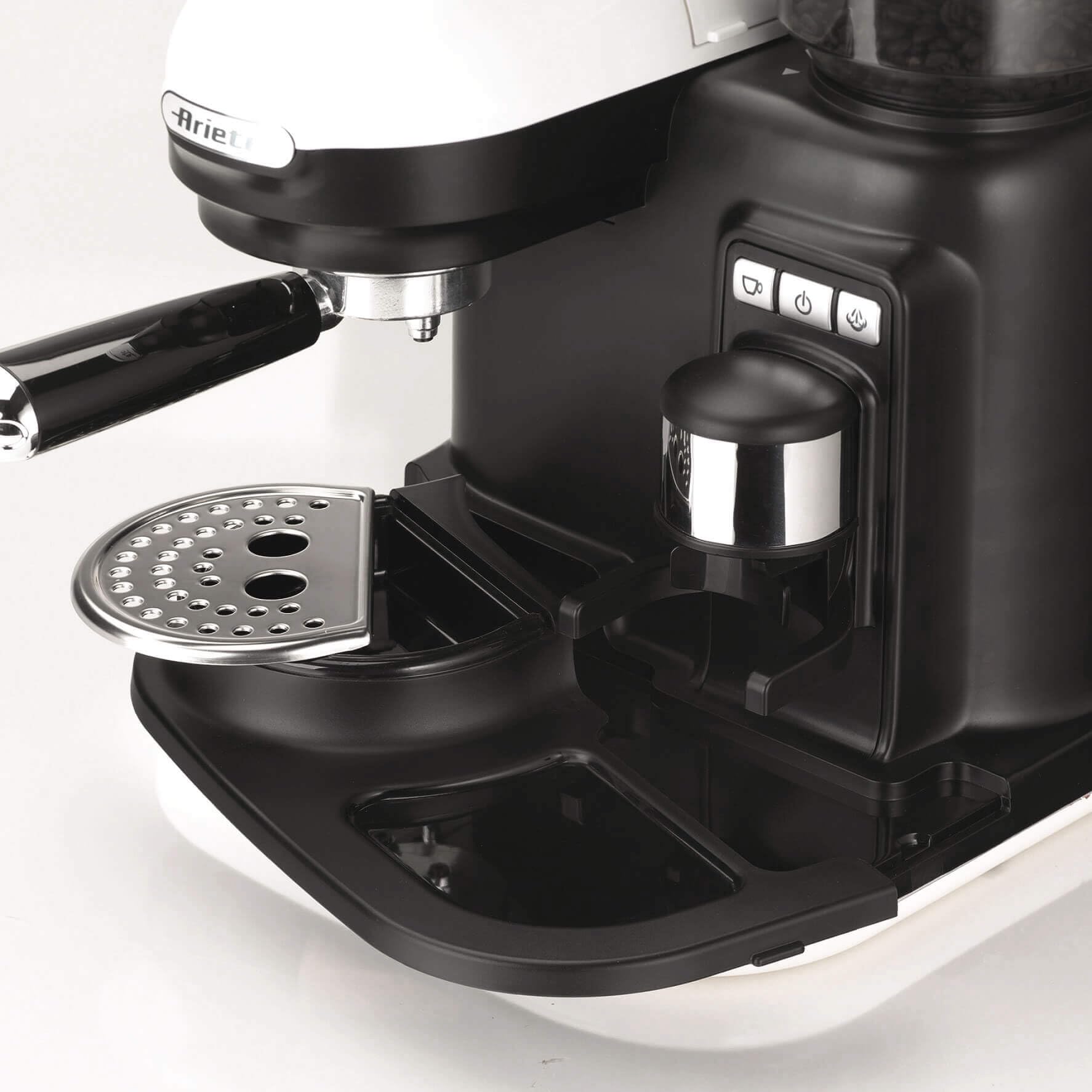 ARIETE 1318/01 Modern Espresso Coffee Machine with Built-in Grinder - White | Compact Home & Office Coffee Maker for Espresso Lovers | Perfect for Morning Brews, Afternoon Pick-Me-Ups & Entertaining Guests