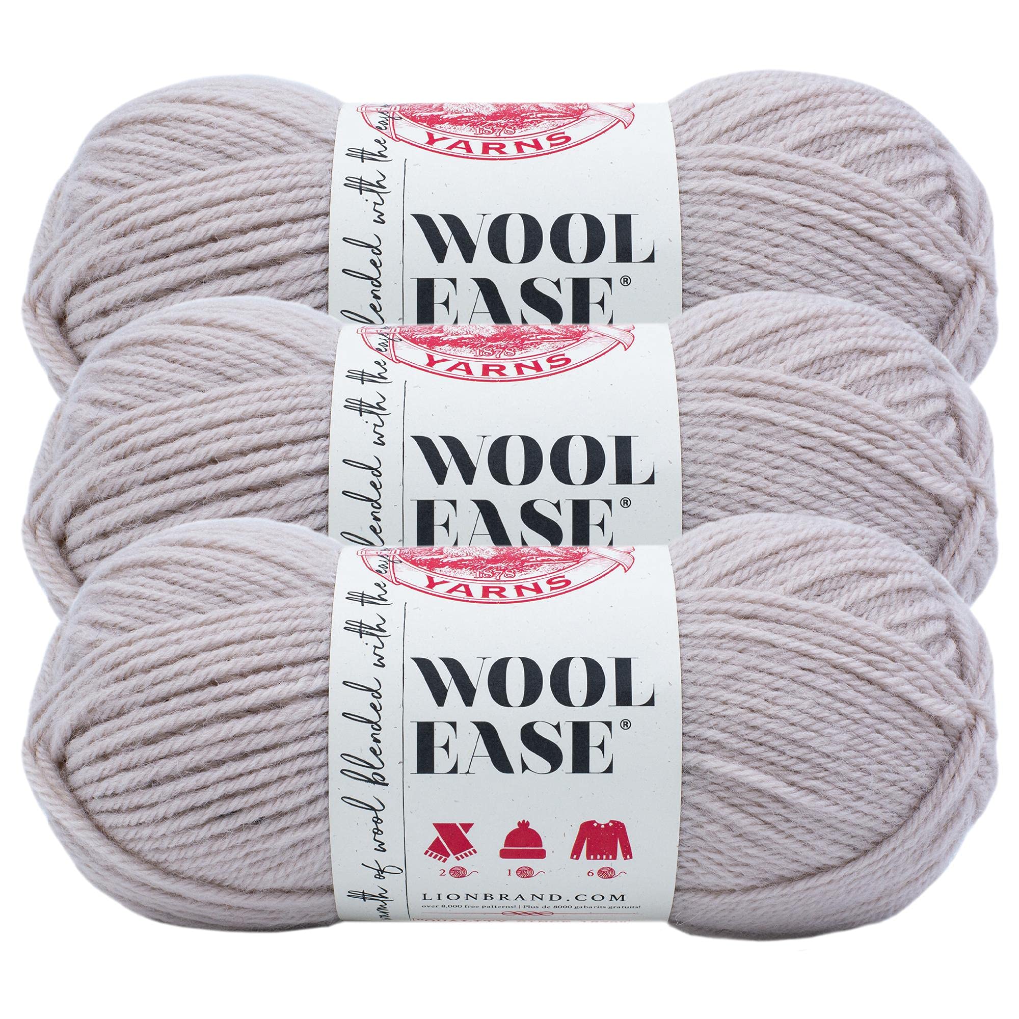 Lion Brand Yarn Wool-Ease Worsted-Weight Knitting and Crocheting Yarn - 3 Pack in Antler | Soft Blend for Sweaters, Scarves & Blankets | Perfect for DIY Crafts & Winter Projects