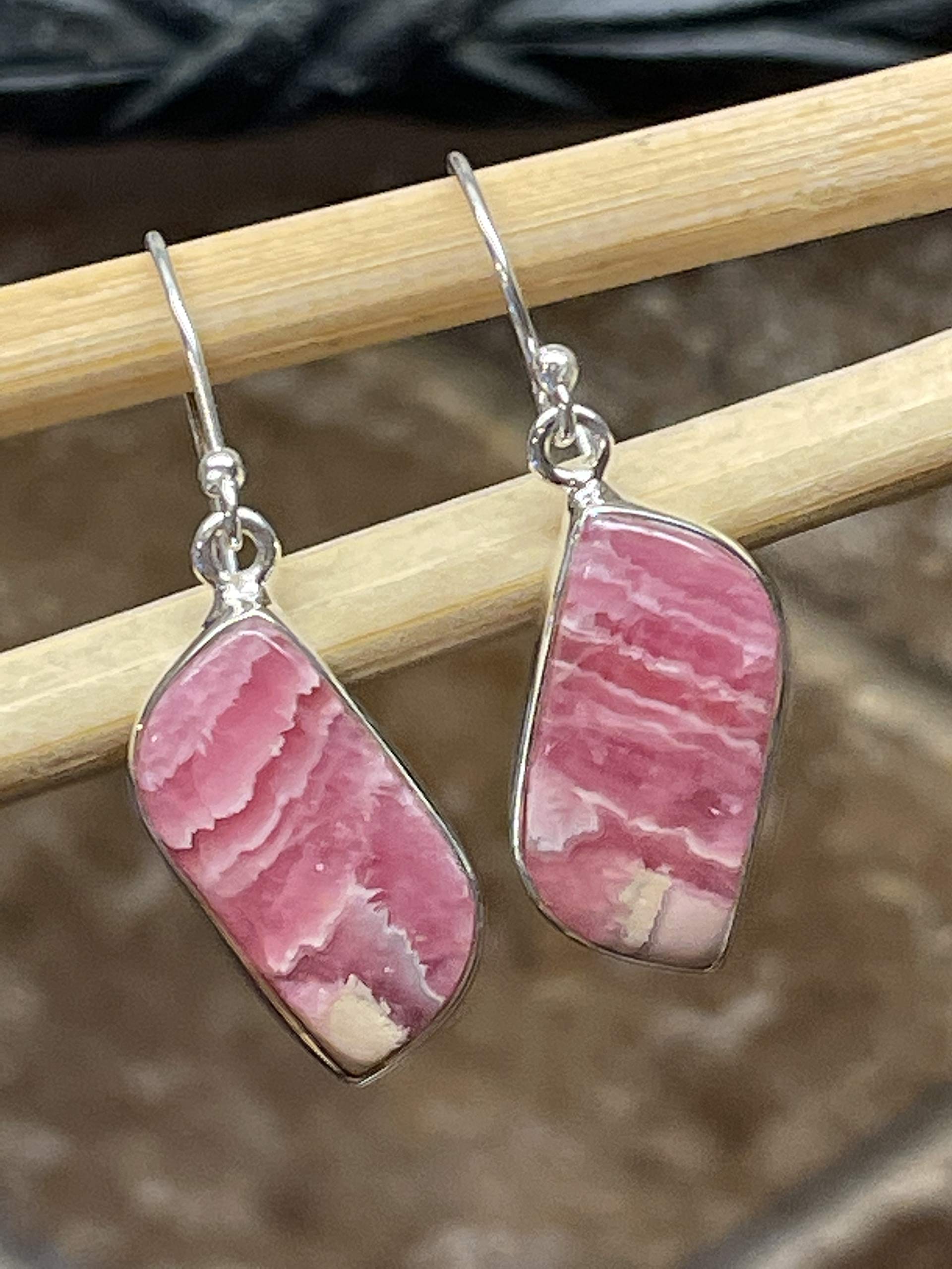 Natural Pink Rhodochrosite 925 Sterling Silver Earrings - 35mm Dangle Earrings for Women, Handmade Gemstone Jewelry Gift for Her - Perfect for Weddings, Parties & Special Occasions
