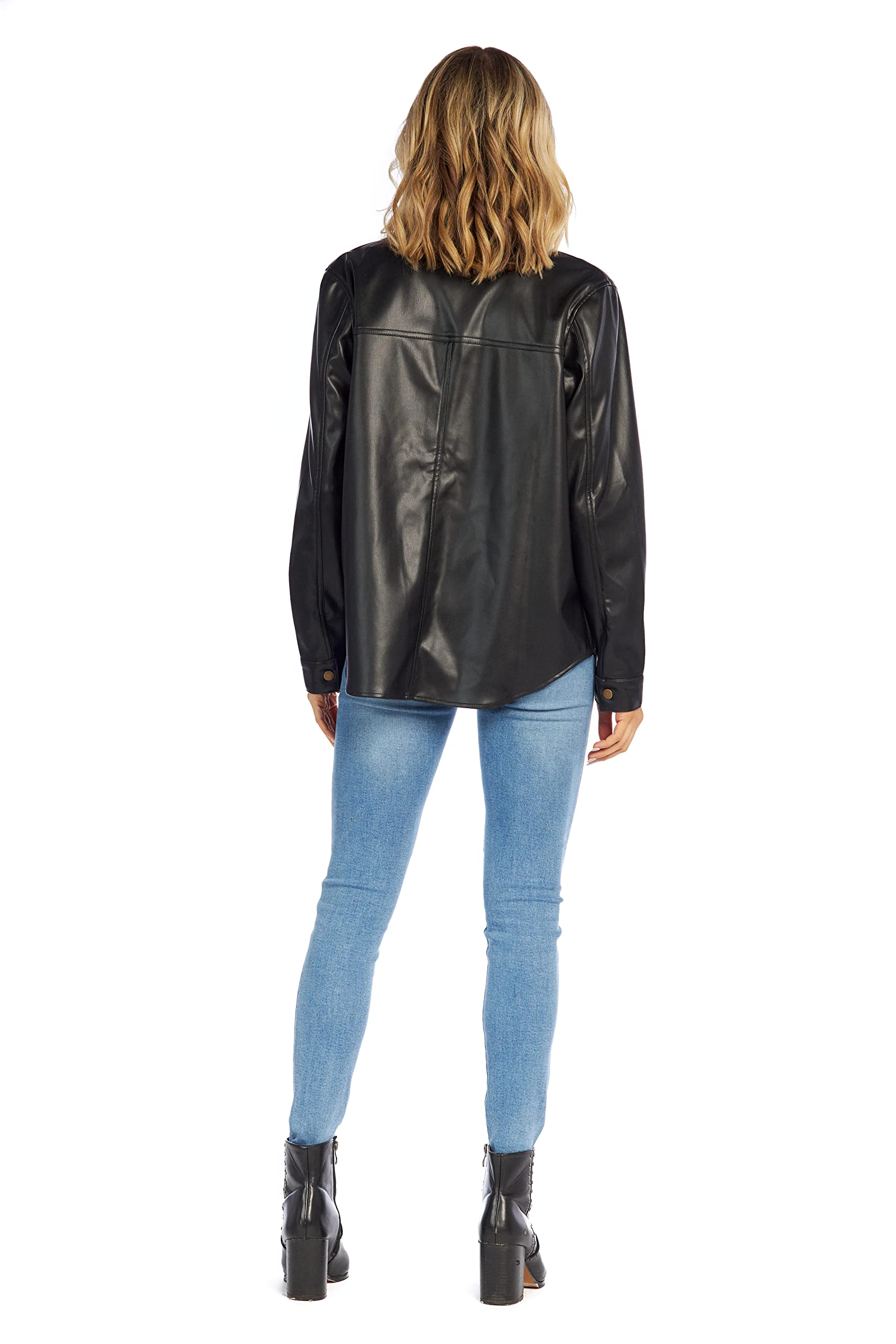 Mud Pie Salem Women's Oversized Leather Shacket Jacket – Stylish & Cozy Outerwear for Fall & Winter Fashion | Perfect for Casual Outings, Layering, and Cold Weather