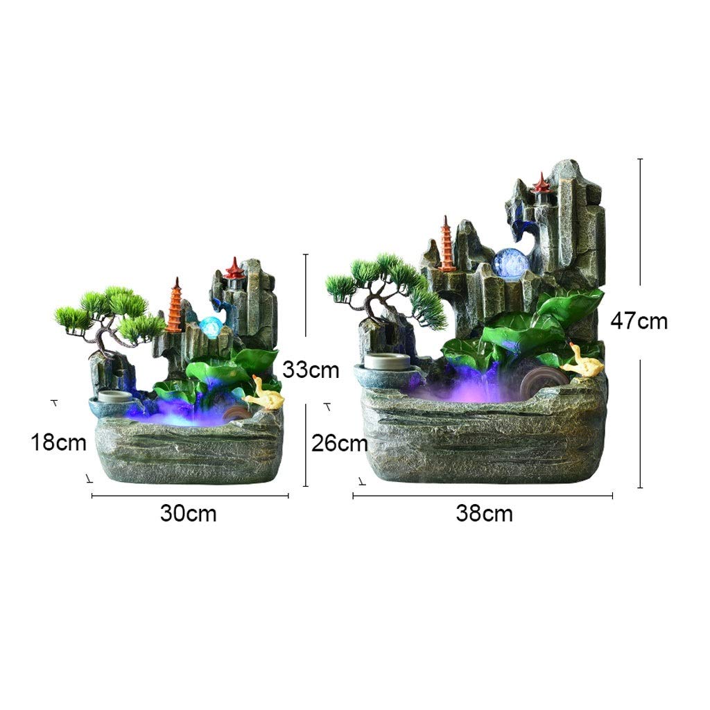 Resin Desktop Fountain with Rockery Waterfall, Fish Tank, Wind Water Wheel & Spinning Ball - Feng Shui Office Decor, Home Tabletop Water Feature for Relaxation & Stress Relief (Size S)