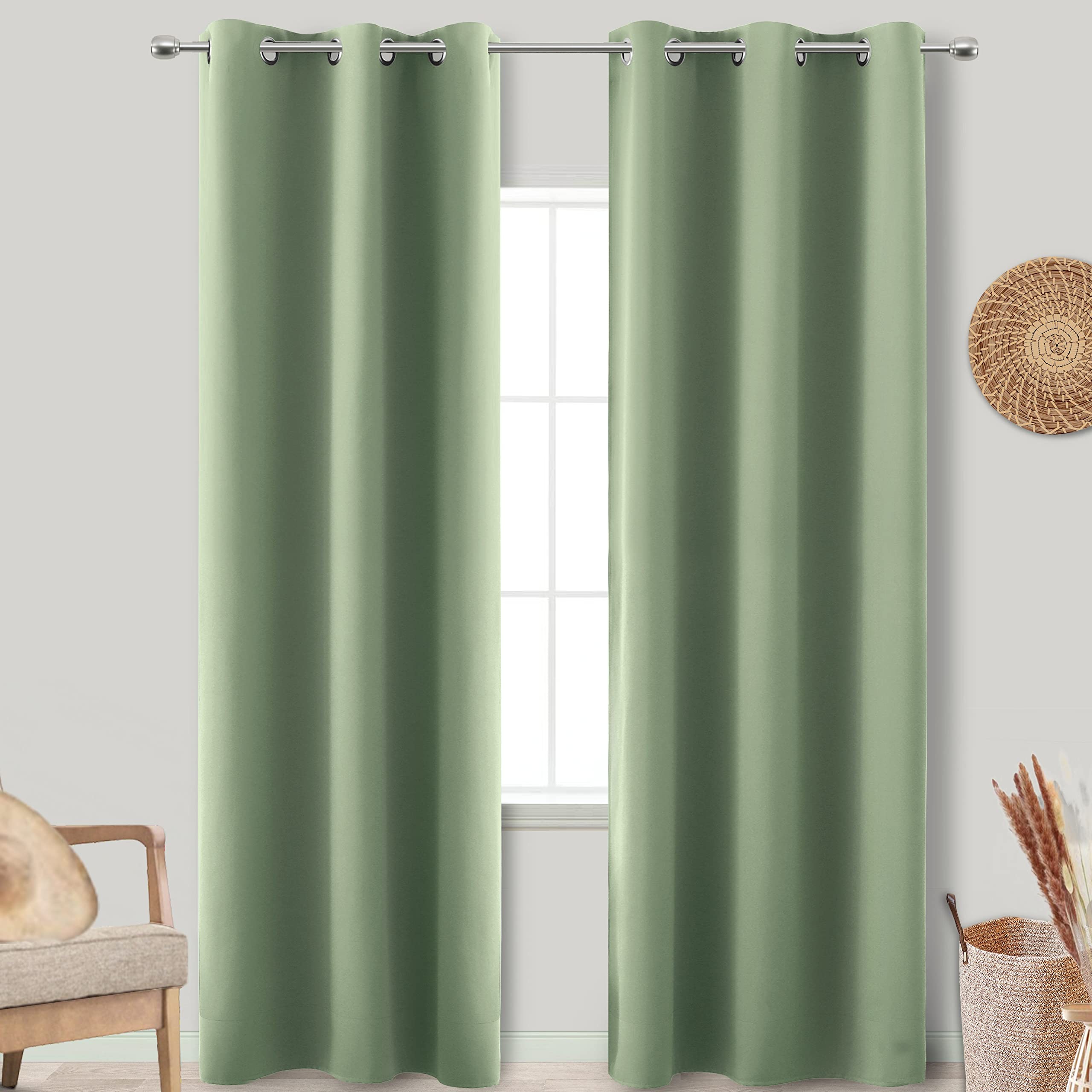 96 Inch Sage Green Blackout Curtains - Thermal Insulated Room Darkening Drapes for Bedroom & Living Room | Light Blocking, Noise Reducing Window Treatments for Better Sleep & Home Decor