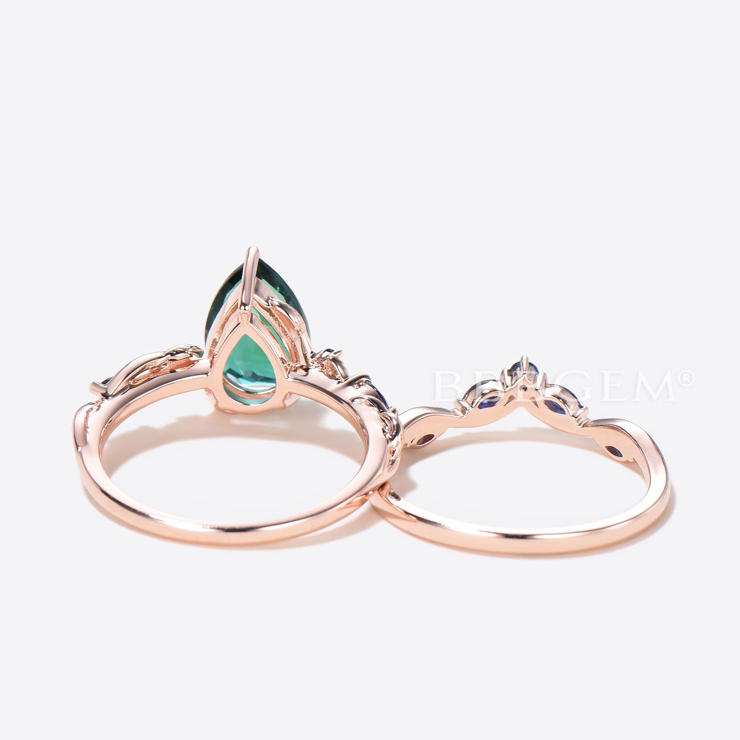 Natural Teardrop Green Emerald Engagement Ring - Vintage Inspired Emerald & Sapphire Bridal Ring for Wedding, Proposal & Anniversary Gifts