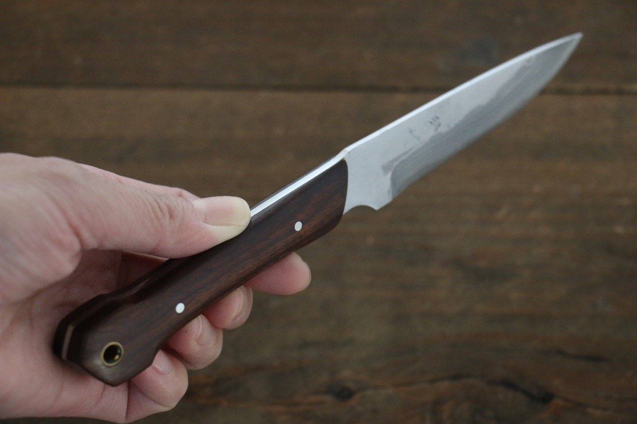Premium Japanese White Steel No.2 Migaki Finished Hunter Knife - 100mm Blade with Ironwood Handle - Perfect for Outdoor Camping, Hunting & Bushcraft Activities
