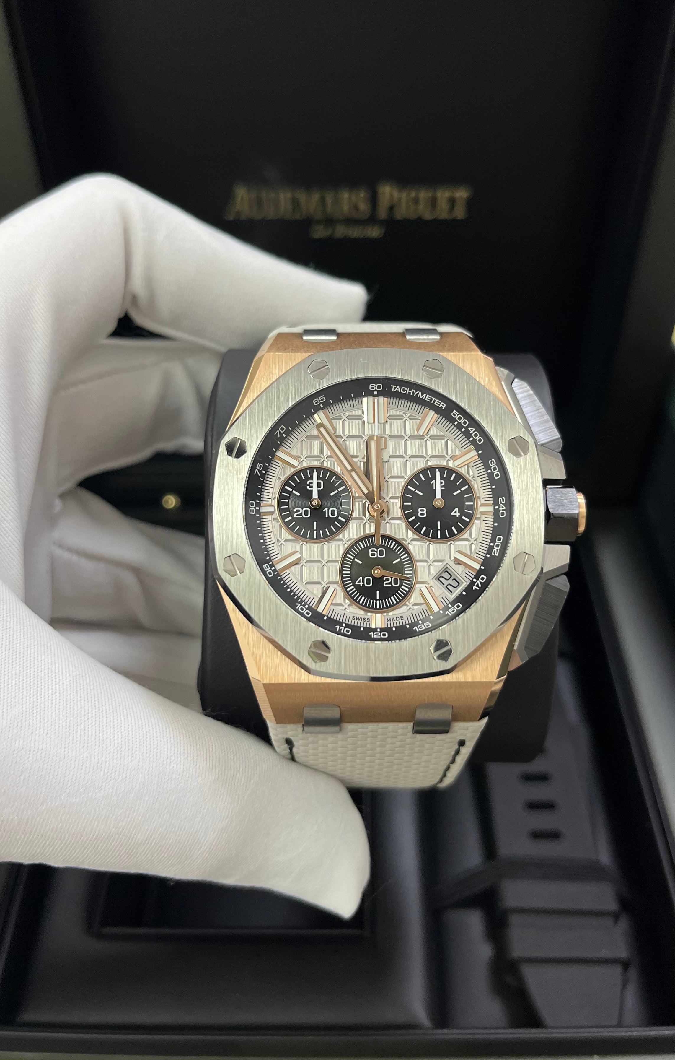 Audemars Piguet Royal Oak Offshore Chronograph 43mm Men's Watch - 18k Rose Gold & Titanium Case, Grey Dial (Ref# 26420OI.OO.A015VE.01) - Luxury Sports Watch for Business, Events & Collectors