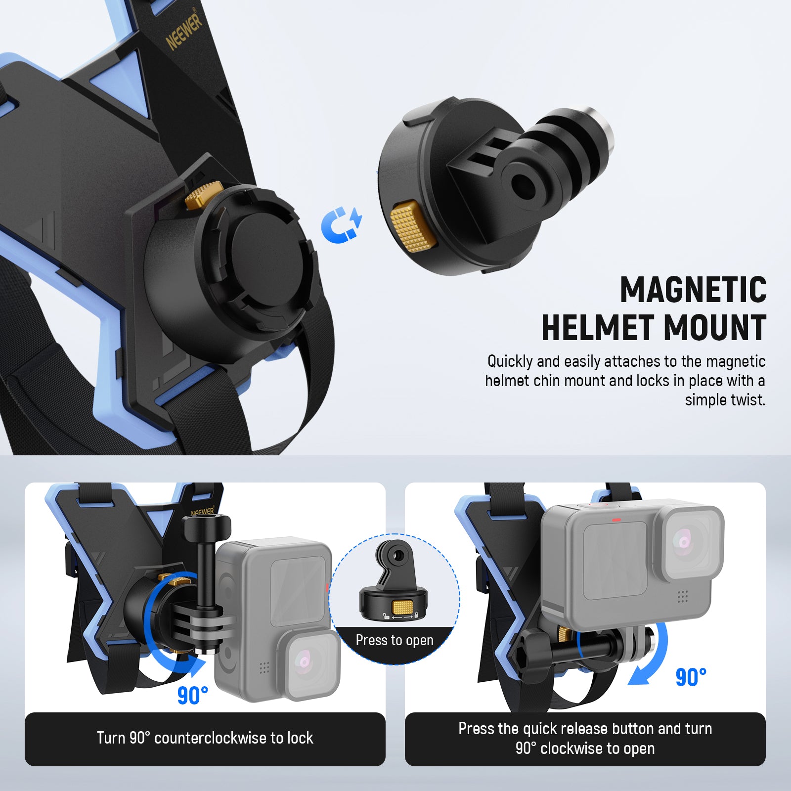 NEEWER GP19 Motorcycle Helmet Chin Strap Mount for GoPro Hero 10/9/8/7/6/5, DJI Osmo Action - Secure Camera Mount for Motorbike, Cycling & Extreme Sports