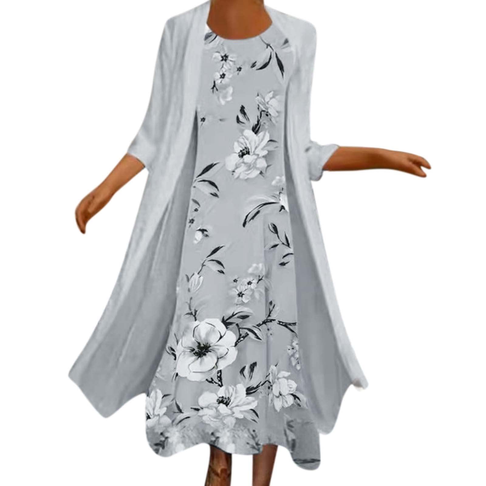Women's Maxi Dress with Round Neck & Sleeveless Design - Floral Printed Two Piece Set with Tulle Cardigan | Perfect for Summer Beach Vacation, Garden Party & Casual Outings