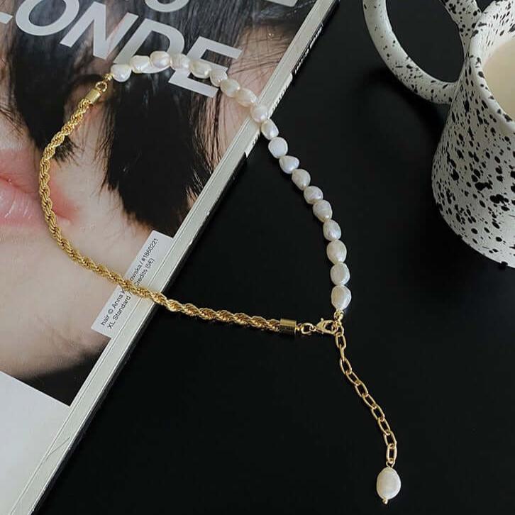 Baroque Freshwater Pearl Half Necklace with Rope Chain - Elegant Boho Jewelry for Women | Perfect for Weddings, Parties & Everyday Wear | HN904