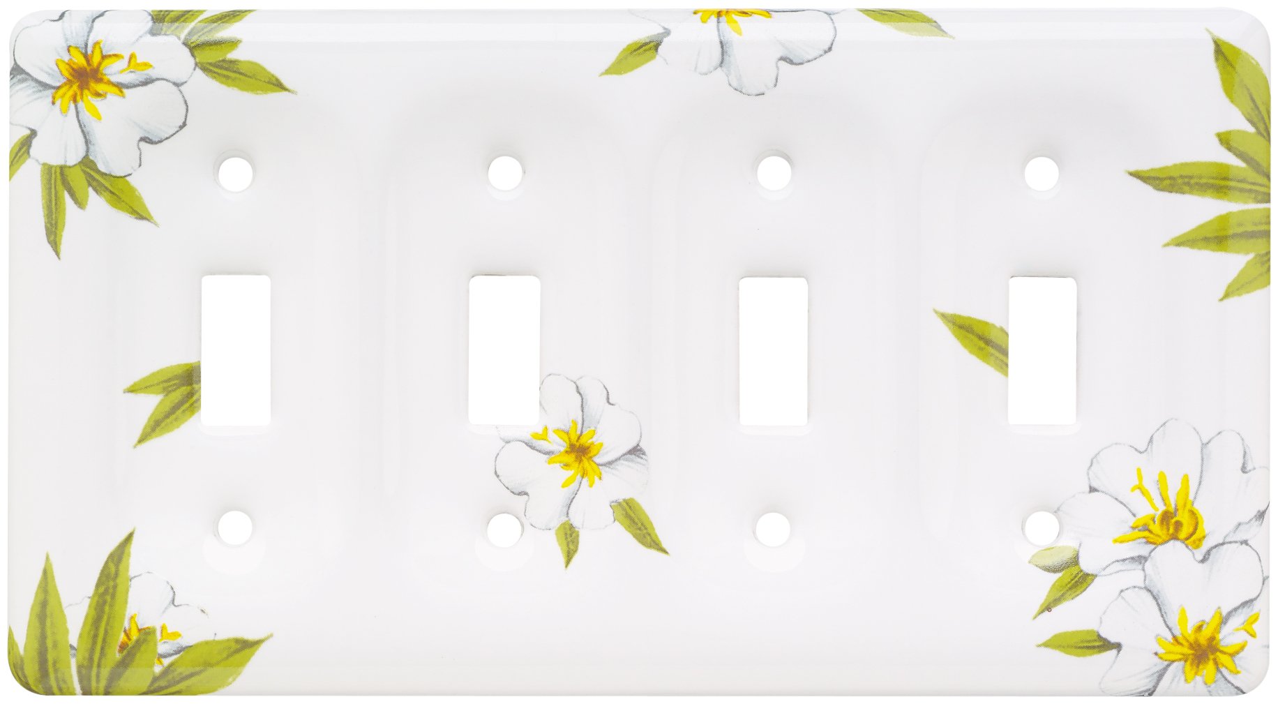 Brainerd 64510 Ceramic Quad Switch Wall Plate Cover in Magnolia - Elegant Electrical Outlet Cover for Living Room, Bedroom & Home Decor