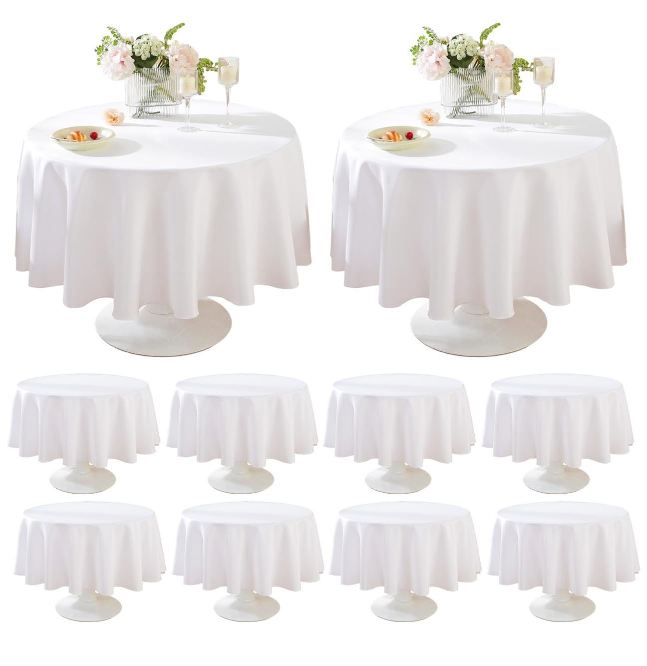 10 Pack 90 Inch Round White Tablecloth - Premium Polyester Washable Table Cover for Home, Party, Wedding & Restaurant Use - Perfect for Banquets, Catering Events and Holiday Decorations