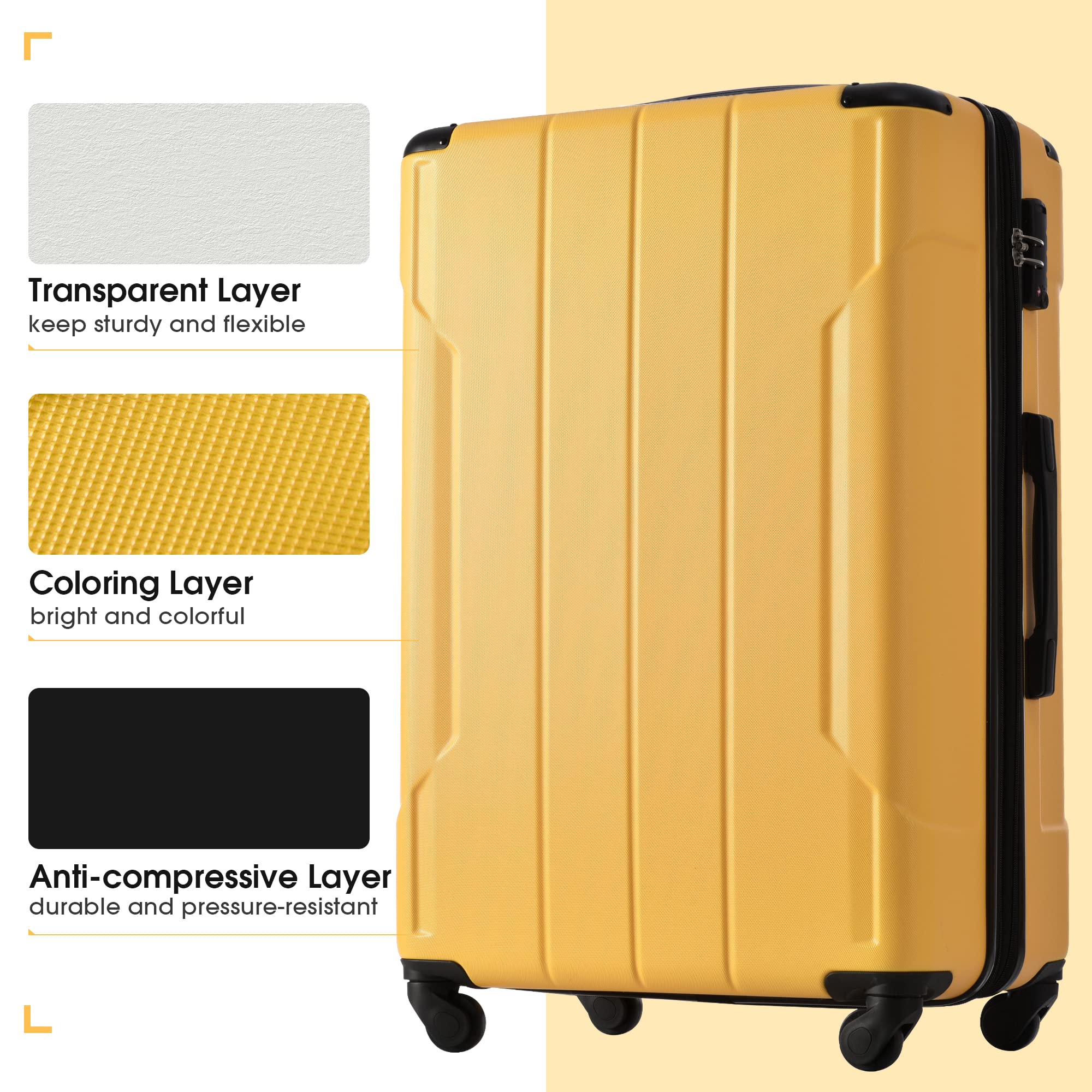 Merax 3-Piece Hardside Luggage Set with Wheels - Expandable & Lightweight Suitcase for Men & Women (Yellow) | Perfect for Air Travel, Business Trips & Family Vacations