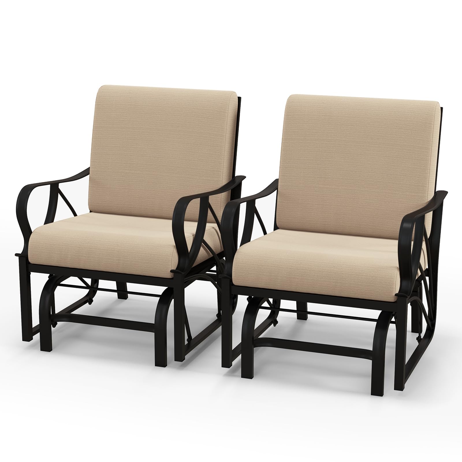 Tangkula Outdoor Patio Glider - Heavy Duty Metal Frame Rocking Chair with Comfortable Cushion, Ergonomic Design & Curved Armrests for Smooth Gliding Motion - Perfect for Porch, Garden, Deck or Backyard Relaxation (Set of 2)