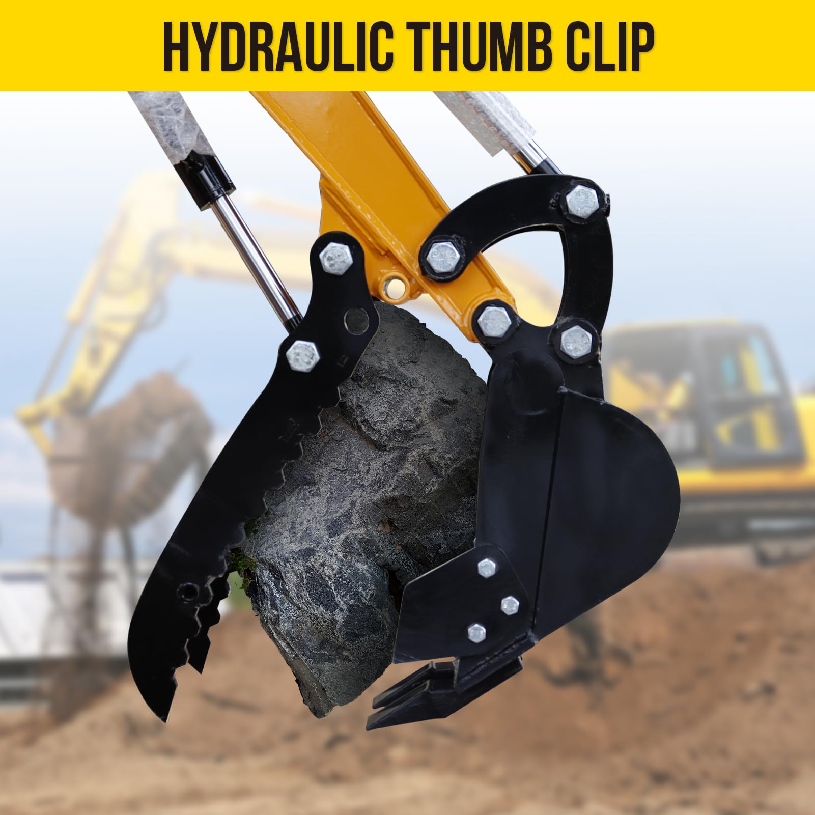 **Hydraulic Thumb Clip for Mini Excavators – Heavy-Duty Metal Grab Attachment with 2x M14 Hoses – Compatible with Single Hole Hydraulic Thumbs (No L-Shaped Bracket) – Ideal for Digging, Lifting, and Material Handling**