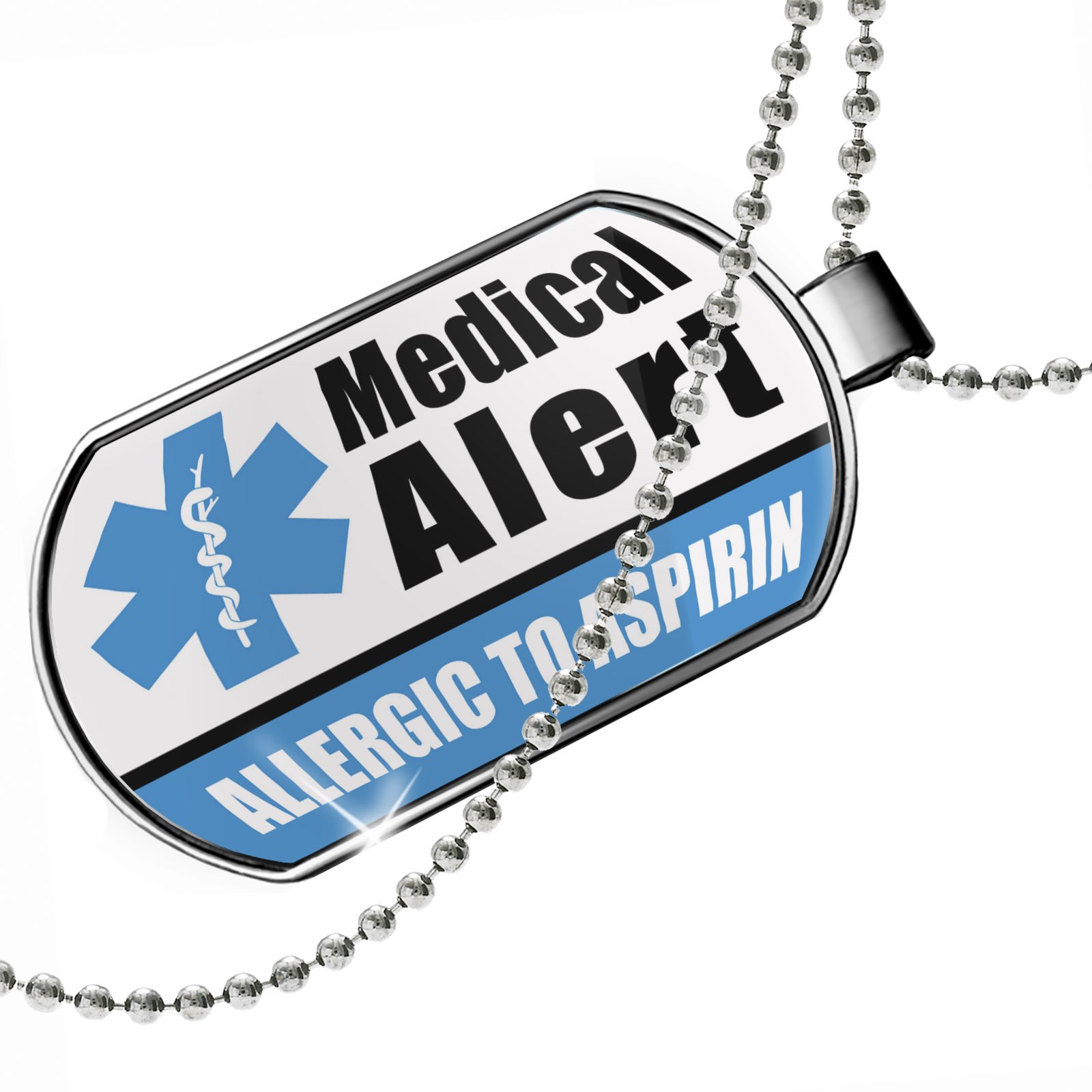 Blue Medical Alert Dog Tag Necklace for Aspirin Allergy - Perfect for Emergency ID & Daily Wear