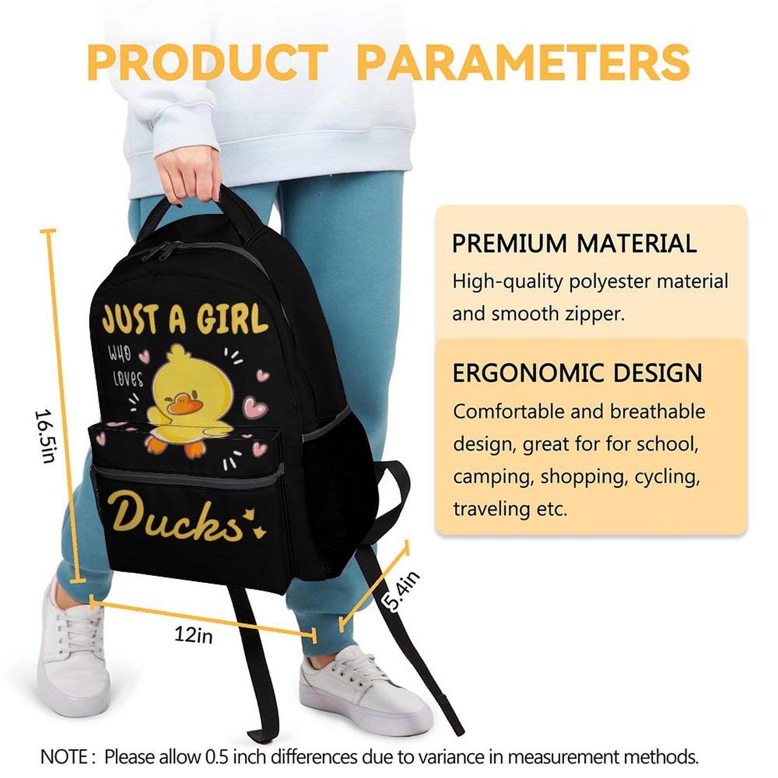 Cute Duck Backpack for Kids - 17 Inch Lightweight School Backpack for Girls, Waterproof Bookbag for Elementary Students - Perfect for School, Travel & Daily Use