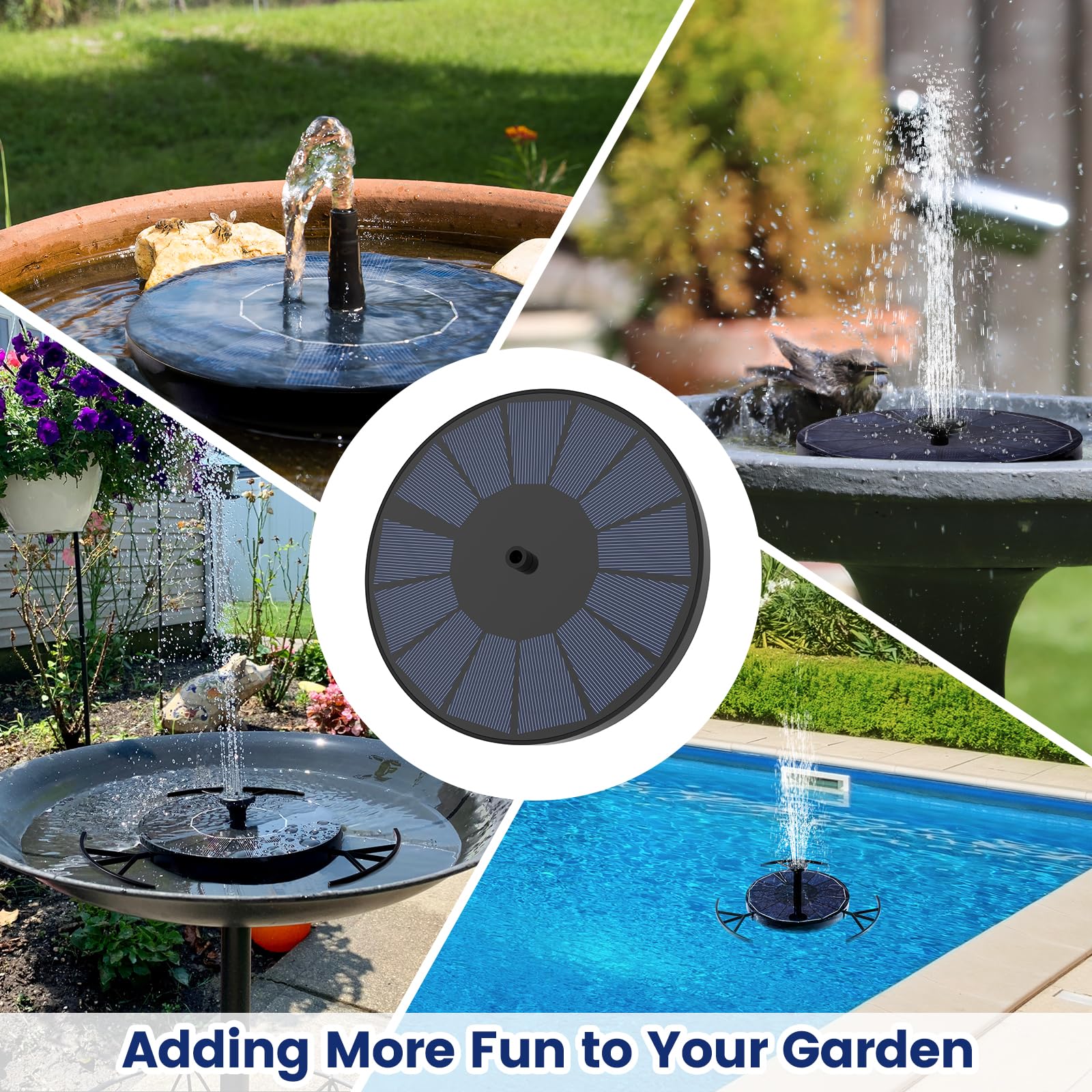 Solar Fountain Pump for Bird Bath - 6 Nozzle Floating Solar Powered Water Pump with Bracket | Outdoor Garden, Pond, Pool Decoration | Perfect for Backyard, Patio & Wildlife Attraction