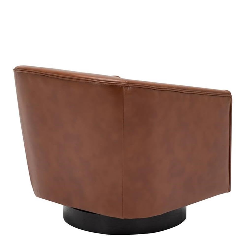 Gaven Caramel Faux Leather Accent Chair with 360° Swivel & Wood Base - Perfect for Living Room, Office, or Reading Nook