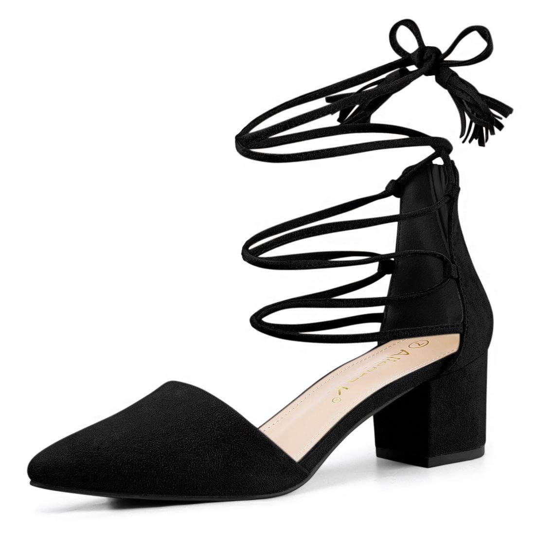 Allegra K Women's Pointed Toe Block Heel Lace Up Pumps - Comfortable Office Work Shoes & Elegant Evening Party Dress Shoes