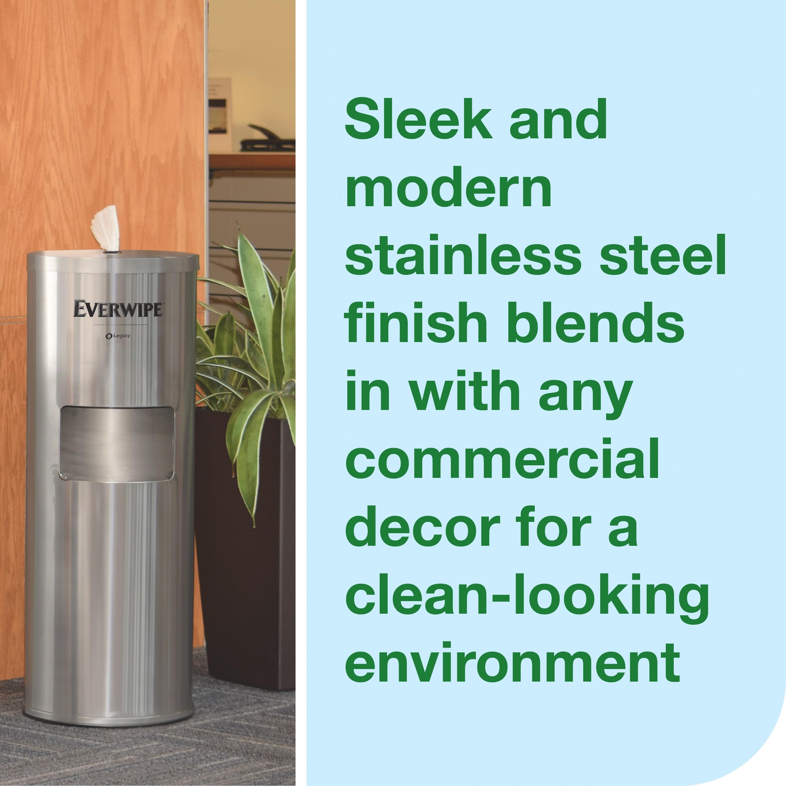 Tork Everwipe Stainless Steel Wet Wipe Dispenser with Built-In Trash Bin - Heavy Duty Commercial Grade (Model 192853, SSWIPE-DISP) - Perfect for Restaurants, Hospitals, and Office Break Rooms